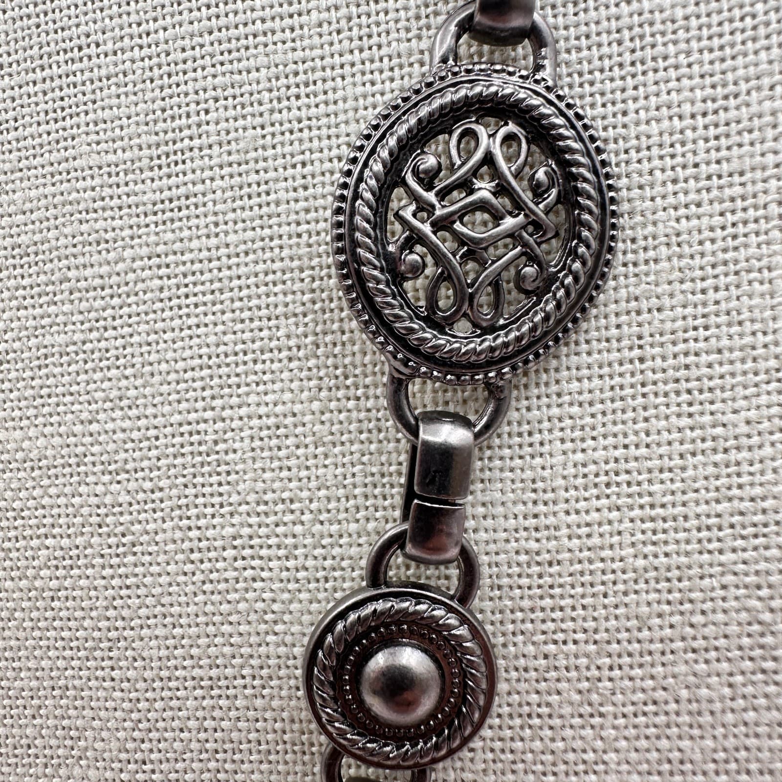Vintage 90s Chunky Silver Tone Openwork Oval Link Statement Necklace Jewelry Bib - Thumbnail 2