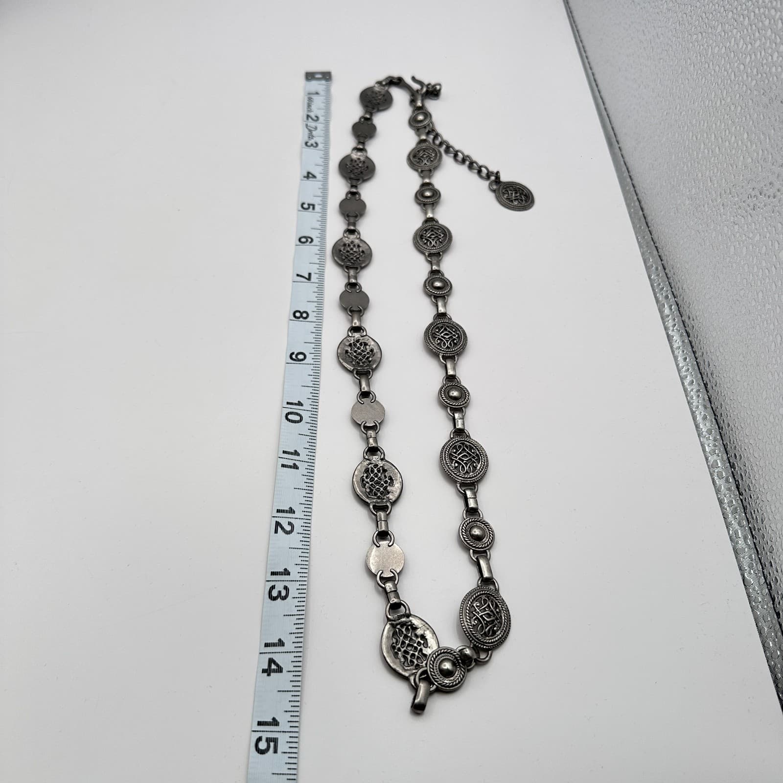 Vintage 90s Chunky Silver Tone Openwork Oval Link Statement Necklace Jewelry Bib - Thumbnail 6