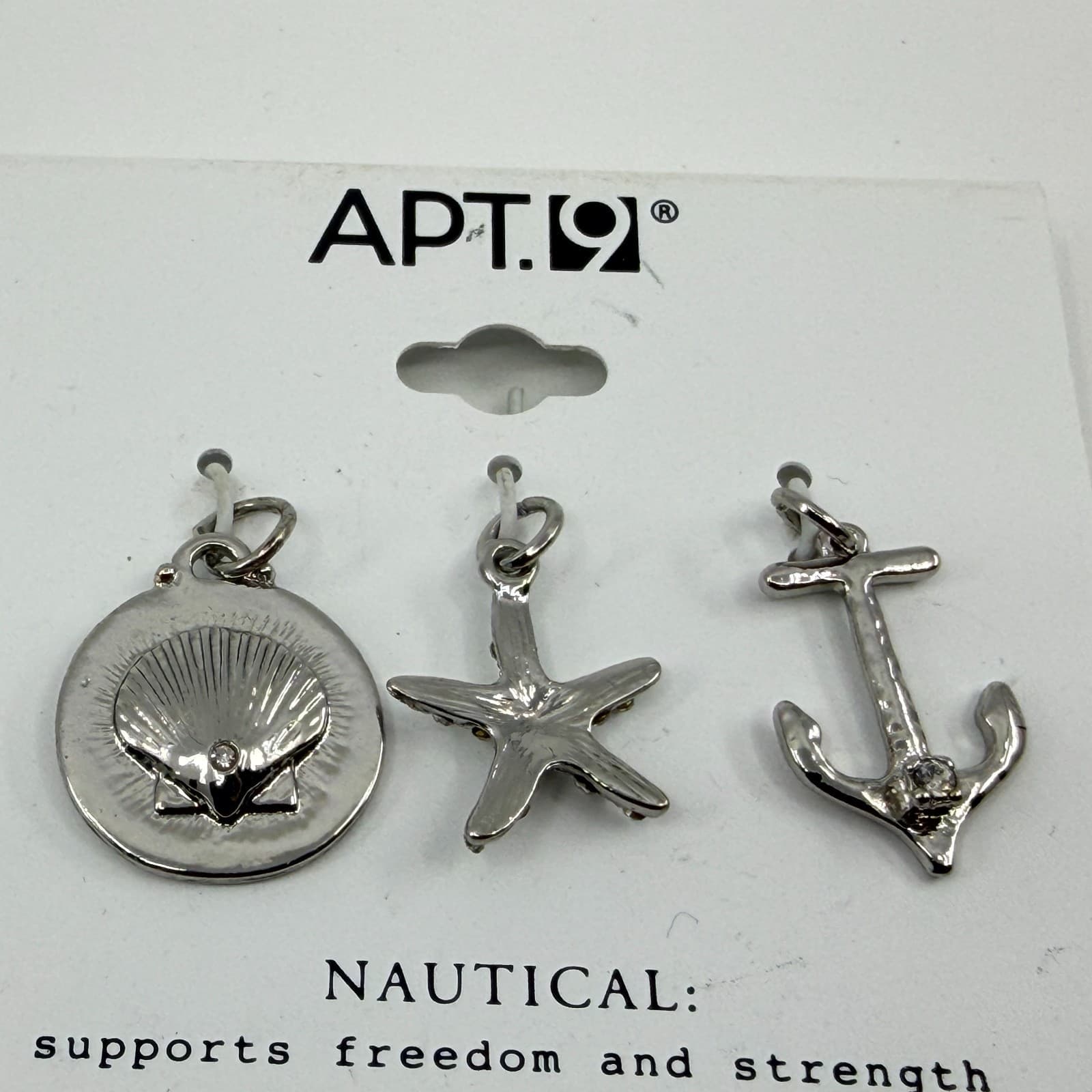 Apt 9 Silver Nautical Charm Set Shell Starfish Anchor Bohemian Christmas Gift - Thumbnail 5