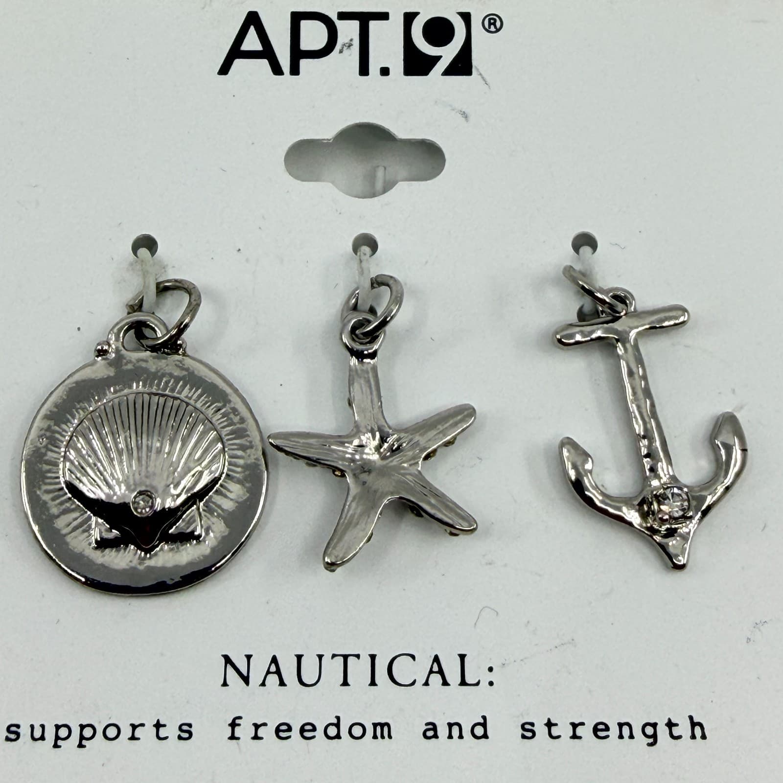 Apt 9 Silver Nautical Charm Set Shell Starfish Anchor Bohemian Christmas Gift - Thumbnail 2
