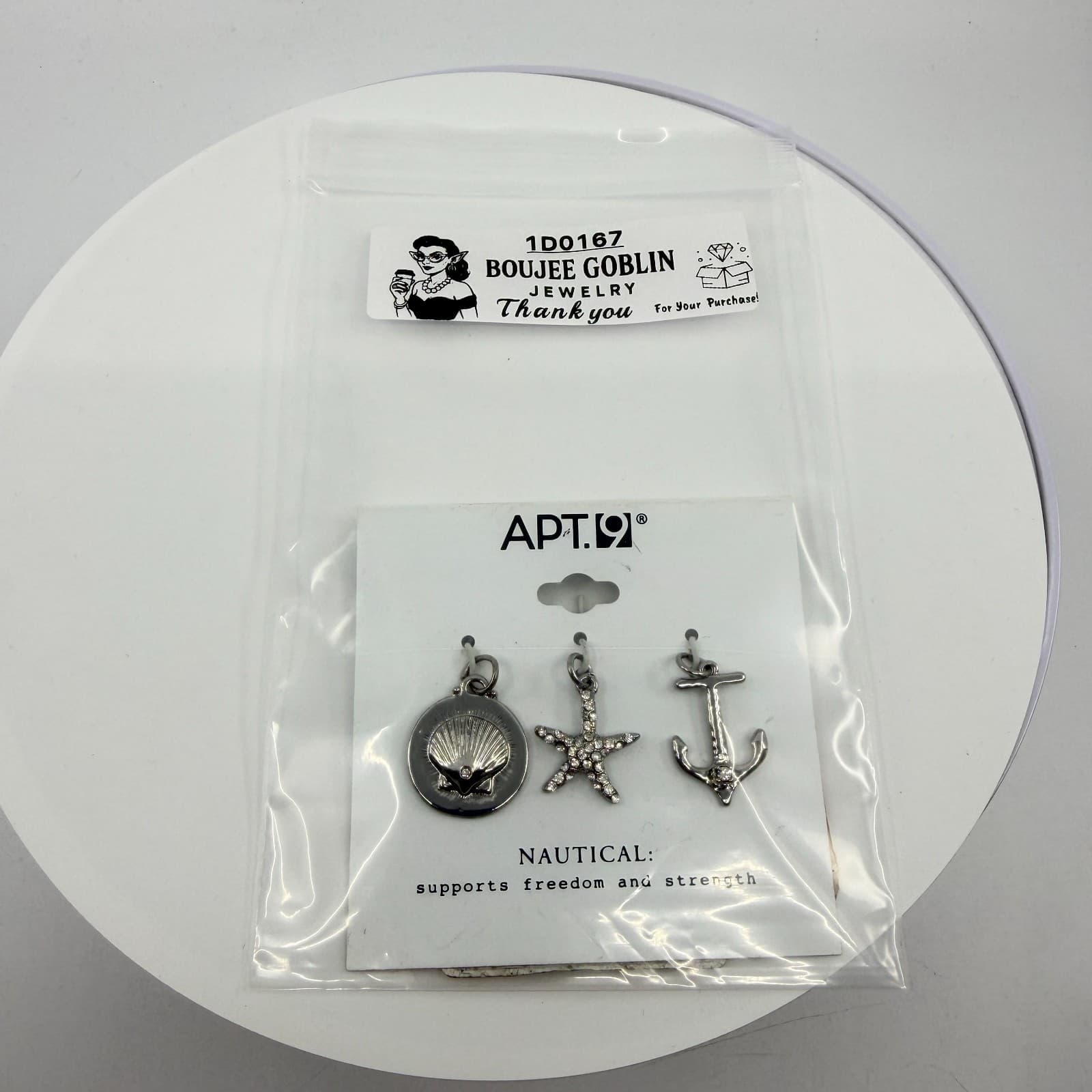 Apt 9 Silver Nautical Charm Set Shell Starfish Anchor Bohemian Christmas Gift - Thumbnail 7