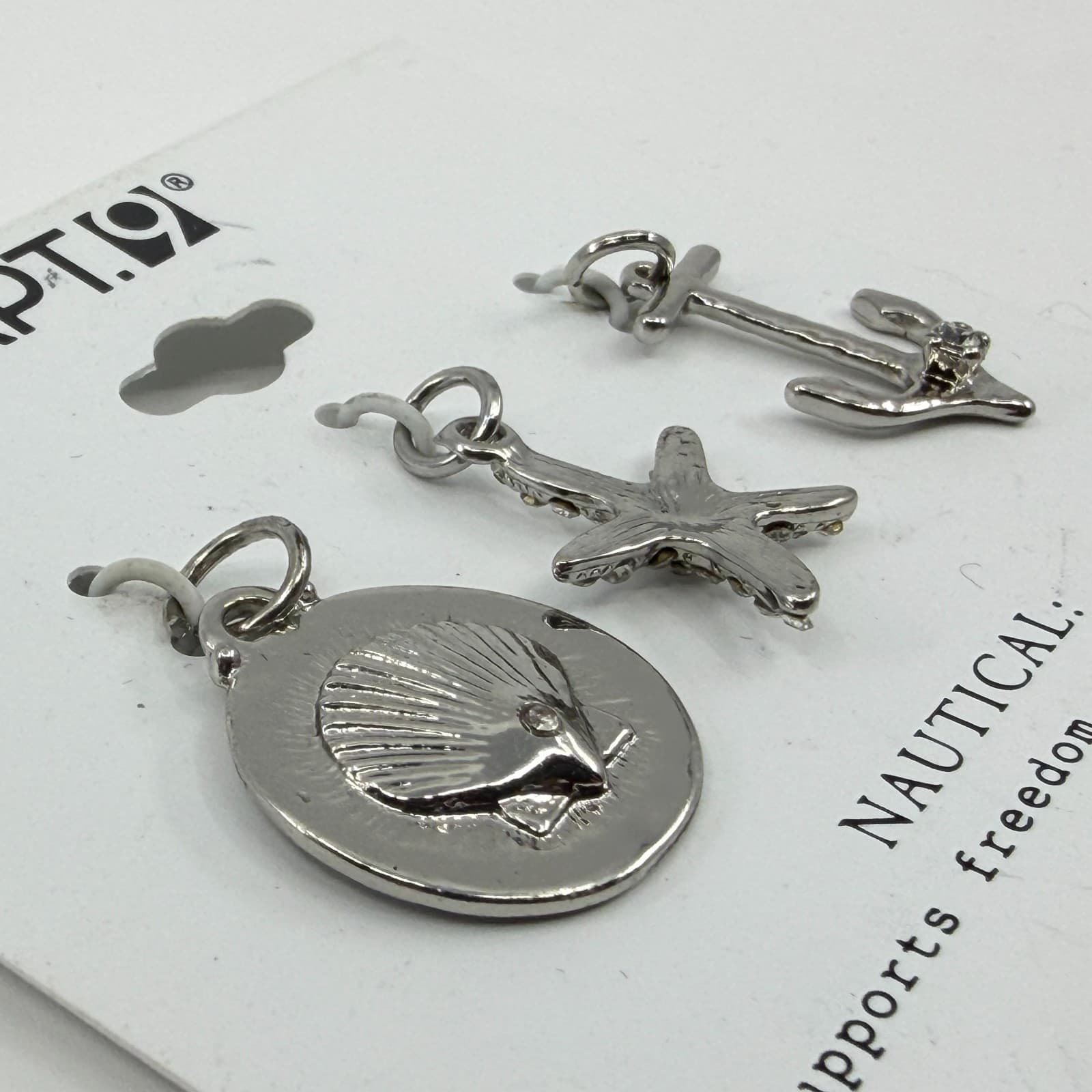 Apt 9 Silver Nautical Charm Set Shell Starfish Anchor Bohemian Christmas Gift - Thumbnail 3