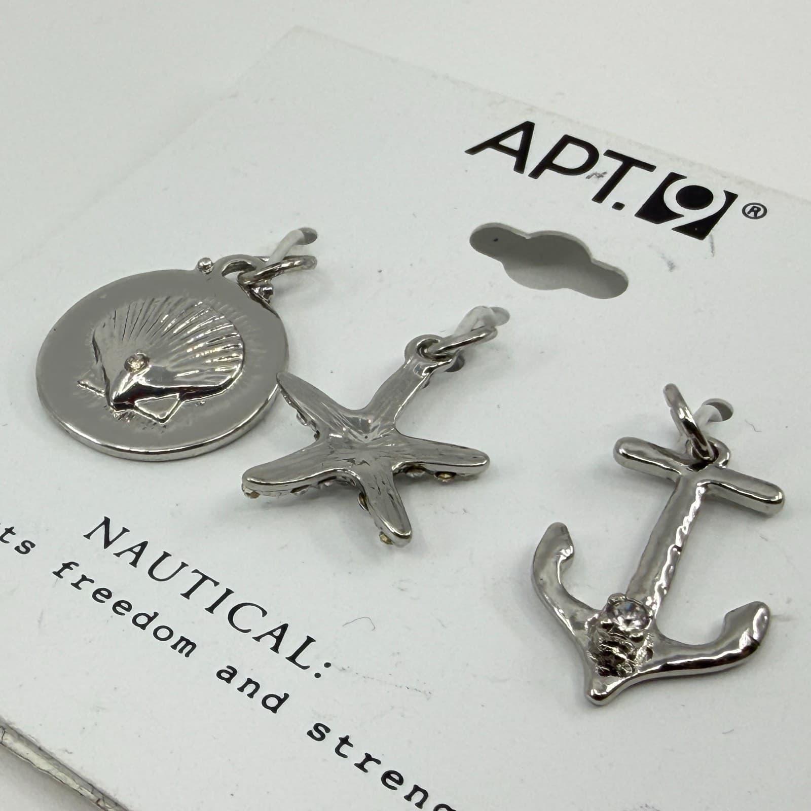 Apt 9 Silver Nautical Charm Set Shell Starfish Anchor Bohemian Christmas Gift - Thumbnail 4