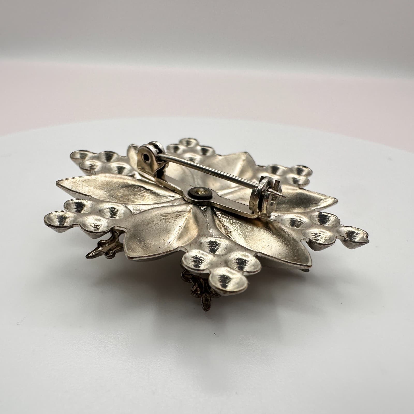 Vintage Y2K Clear Rhinestone Starburst Silver Tone Brooch Pin Statement Jewelry - Thumbnail 6