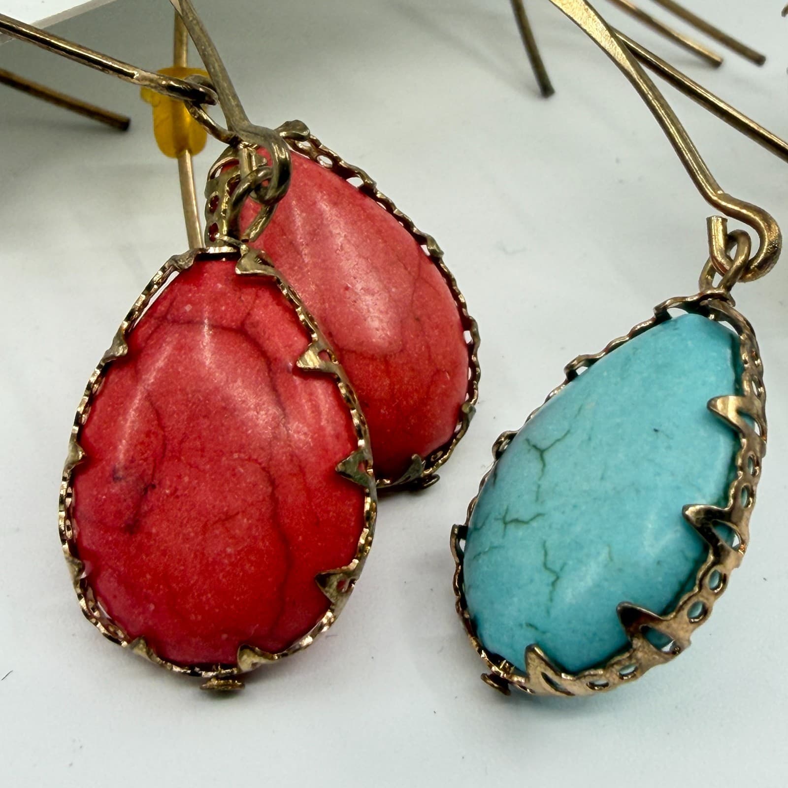 Charming Charlie Faux Turquoise Howlite Teardrop Dangle Earrings Set 3 Pairs Y2K - Thumbnail 4