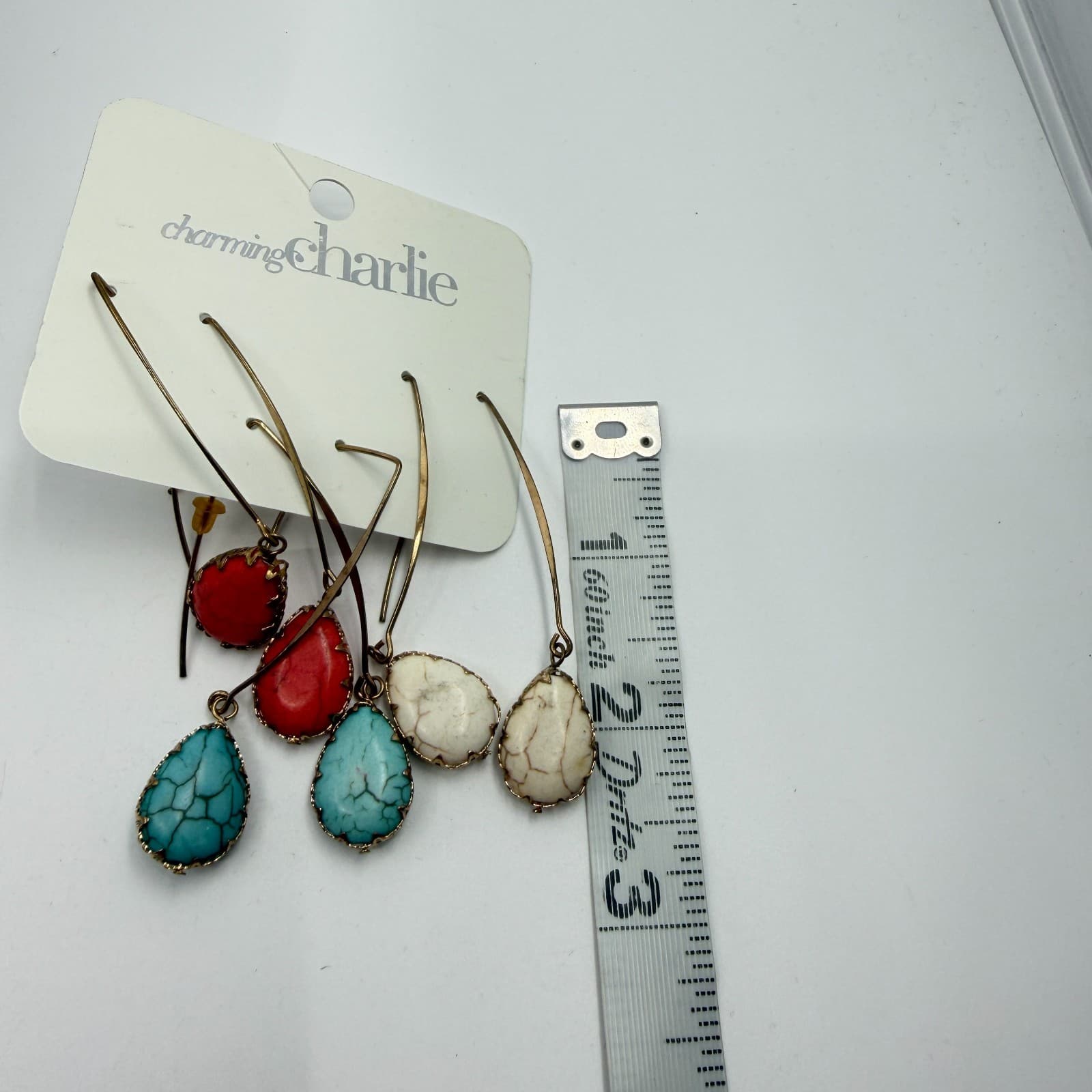Charming Charlie Faux Turquoise Howlite Teardrop Dangle Earrings Set 3 Pairs Y2K - Thumbnail 7