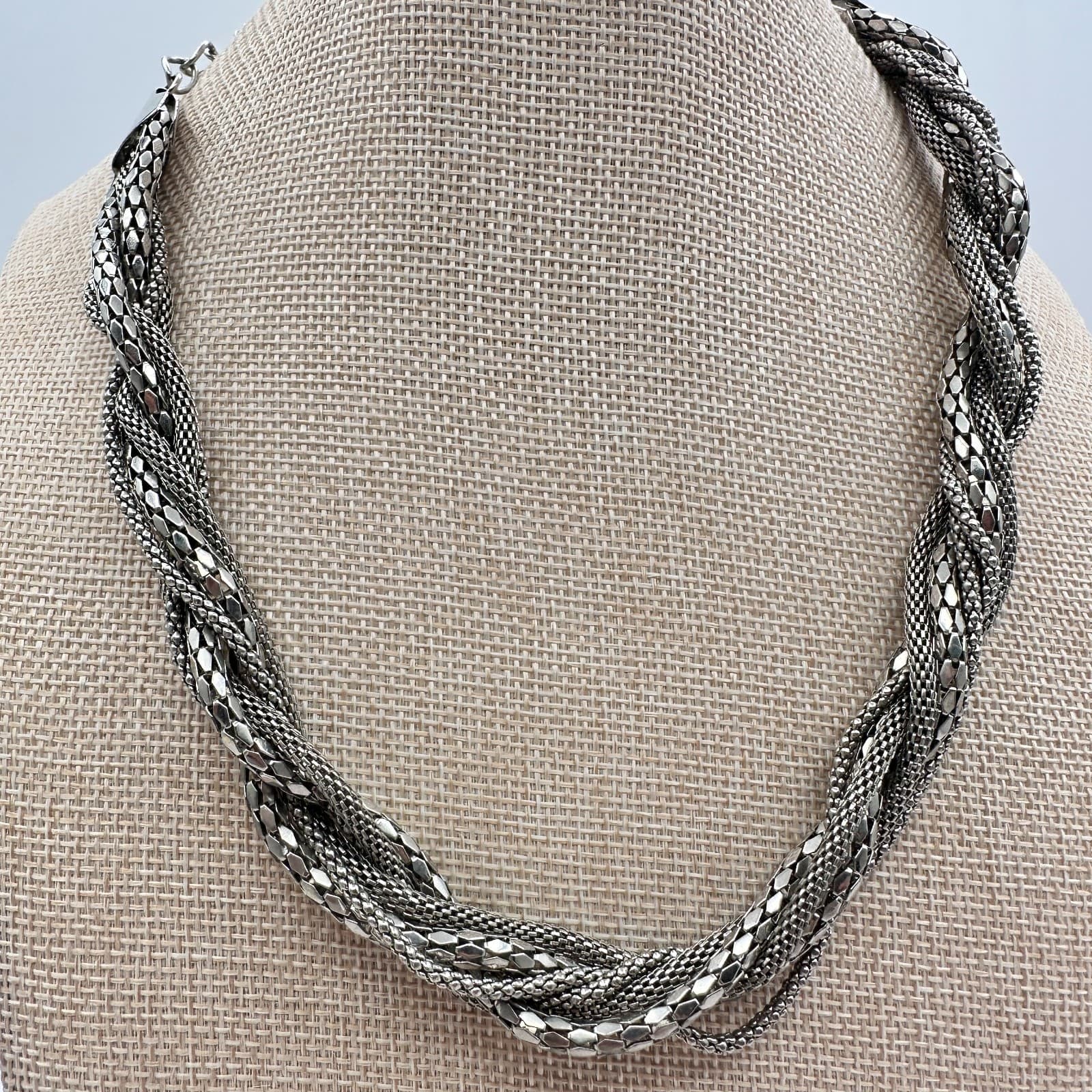 VTG 90s Charming Charlie Silver Tone Multi-Strand Braided Mesh Necklace Jewelry - Thumbnail 7