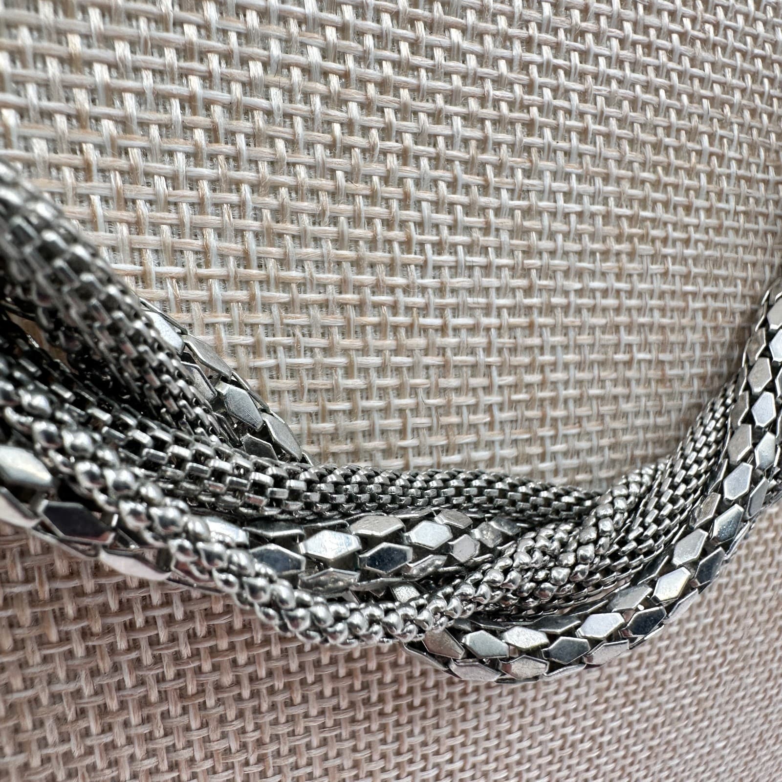 VTG 90s Charming Charlie Silver Tone Multi-Strand Braided Mesh Necklace Jewelry - Thumbnail 9