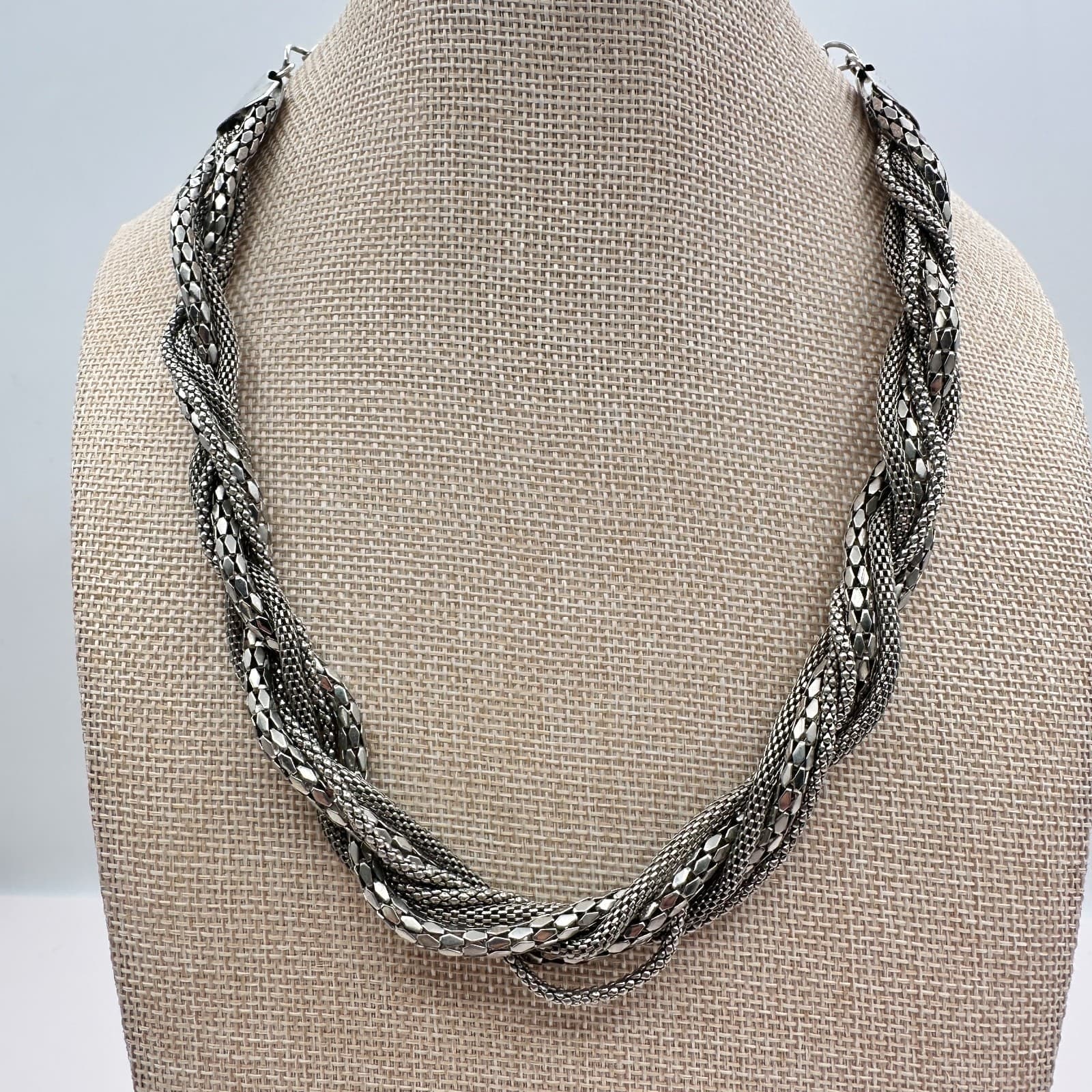 VTG 90s Charming Charlie Silver Tone Multi-Strand Braided Mesh Necklace Jewelry - Thumbnail 3