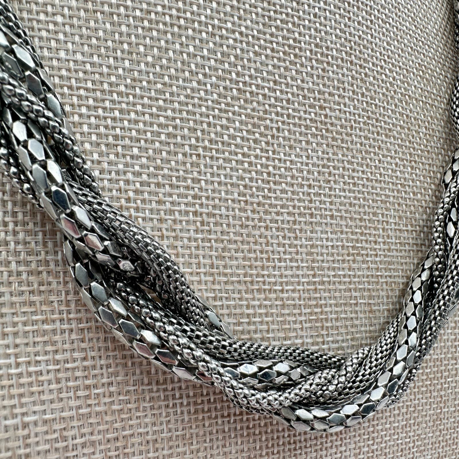 VTG 90s Charming Charlie Silver Tone Multi-Strand Braided Mesh Necklace Jewelry - Thumbnail 8