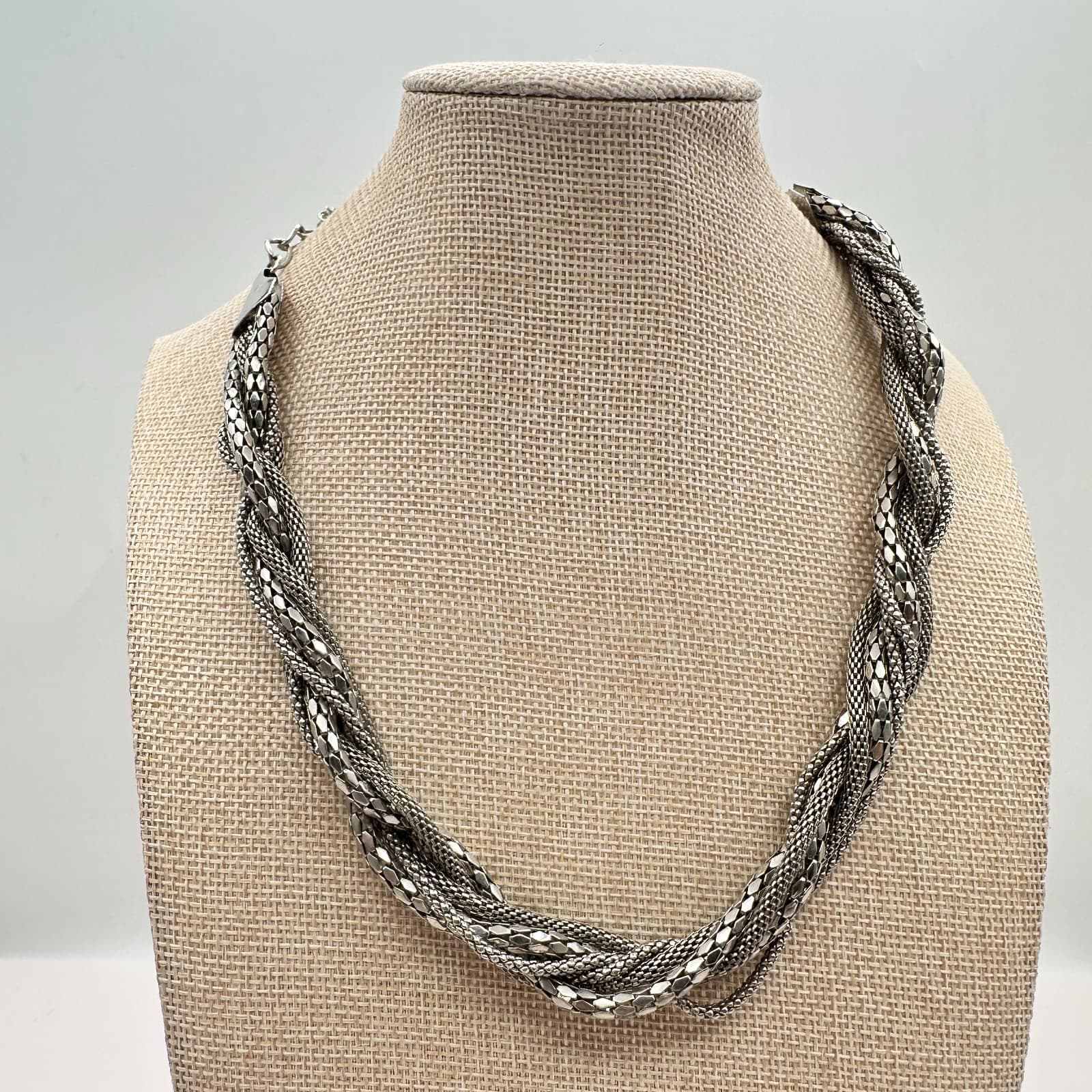 VTG 90s Charming Charlie Silver Tone Multi-Strand Braided Mesh Necklace Jewelry - Thumbnail 6