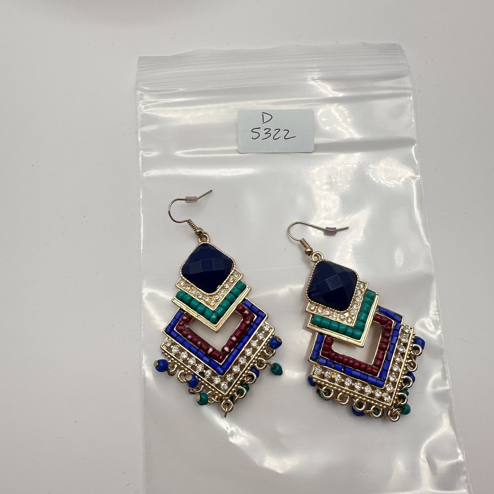 Vintage Y2K Rhinestone Beaded Chandelier Earrings Gold Tone Boho Women's Jewelry - Thumbnail 8