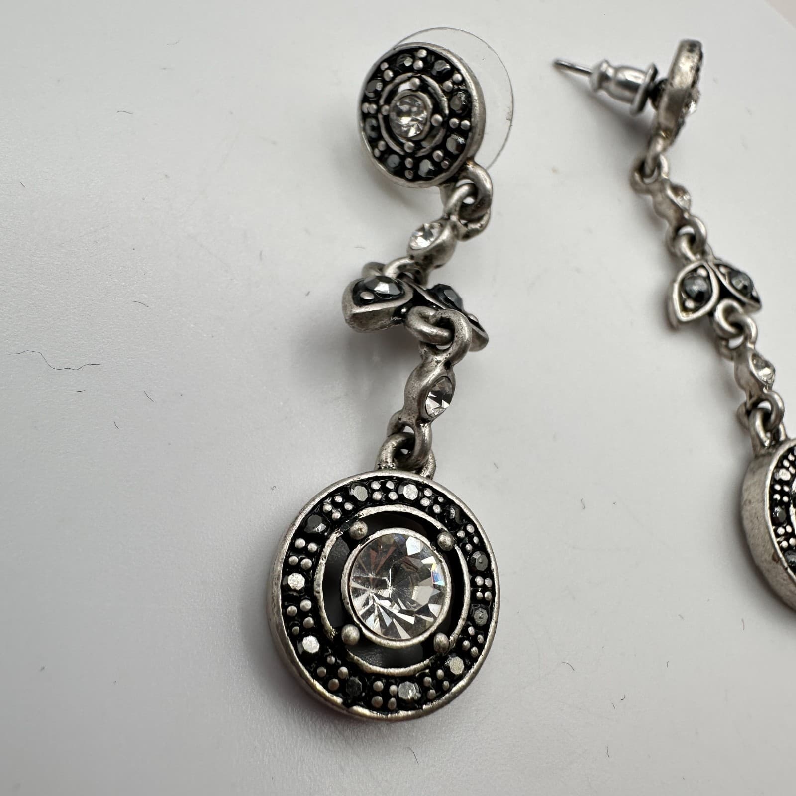 Vintage Y2K Silver Tone Rhinestone Dangle Earrings Boho Women's Classic Jewelry - Thumbnail 4