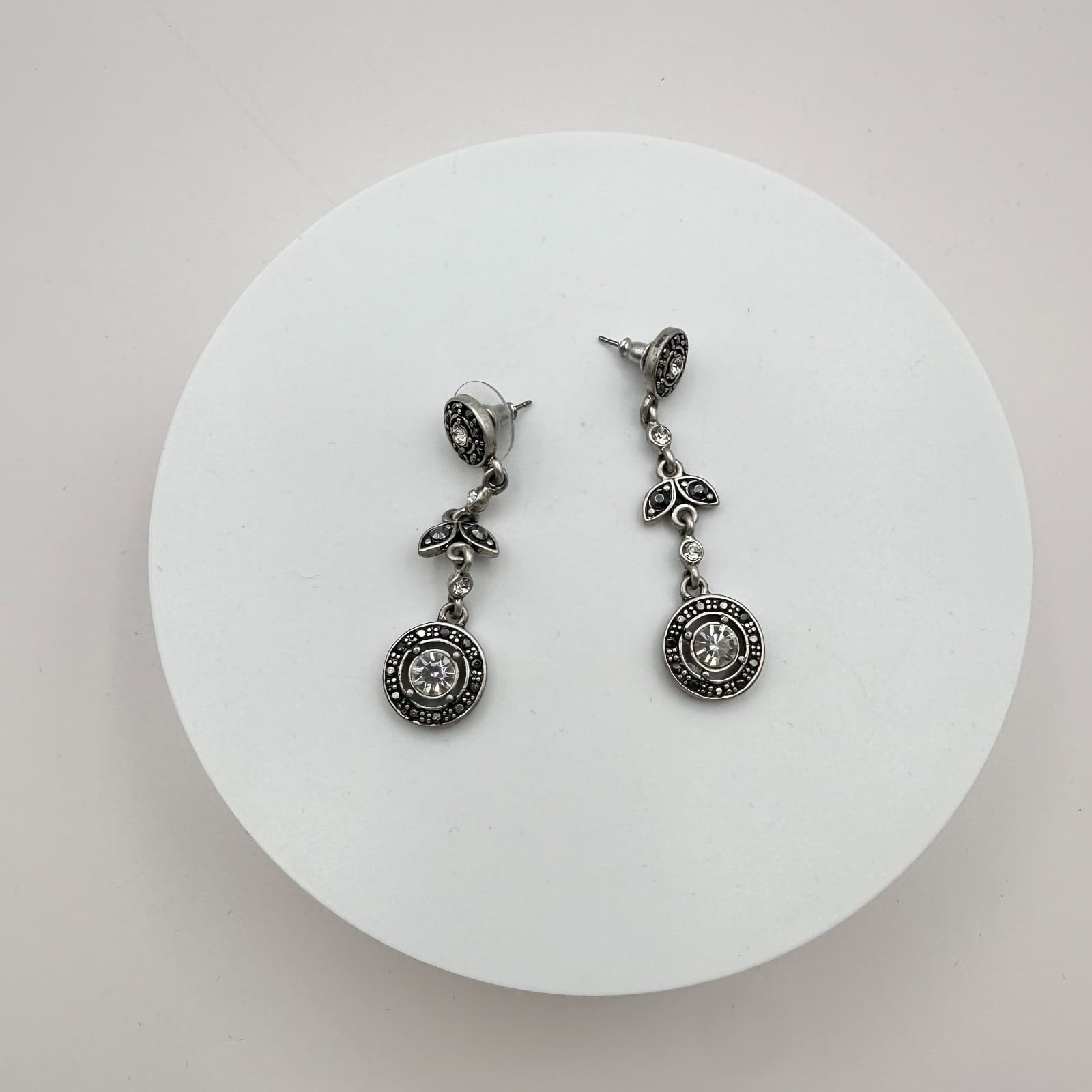 Vintage Y2K Silver Tone Rhinestone Dangle Earrings Boho Women's Classic Jewelry - Thumbnail 2