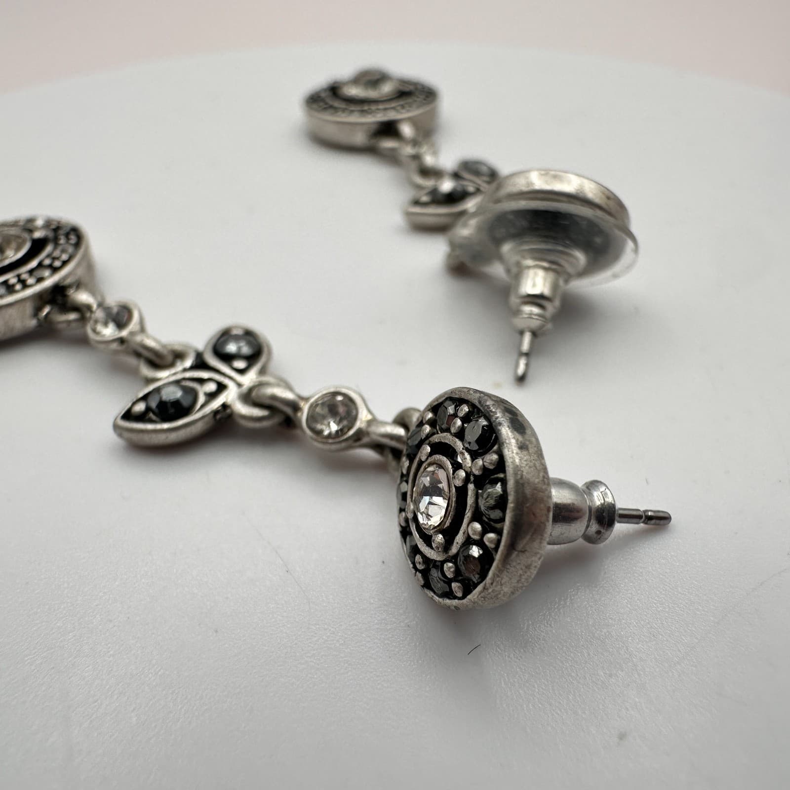 Vintage Y2K Silver Tone Rhinestone Dangle Earrings Boho Women's Classic Jewelry - Thumbnail 5
