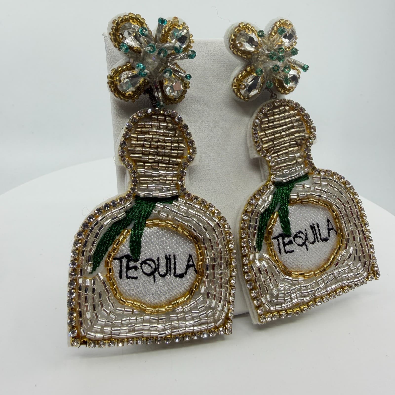 Beaded Tequila Bottle Statement Dangle Earrings Fun Cinco De Mayo Festival Gift - Thumbnail 2