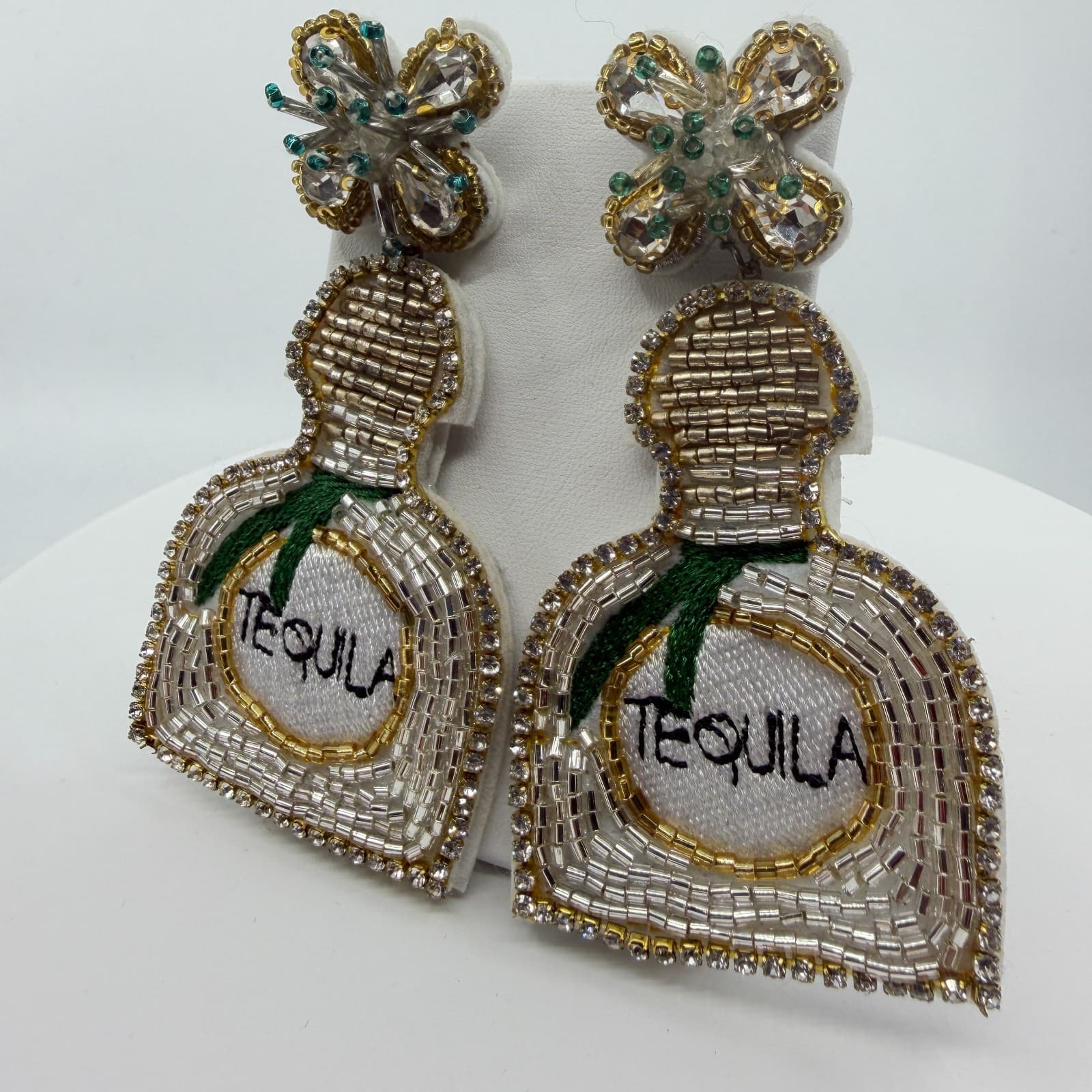 Beaded Tequila Bottle Statement Dangle Earrings Fun Cinco De Mayo Festival Gift - Thumbnail 3