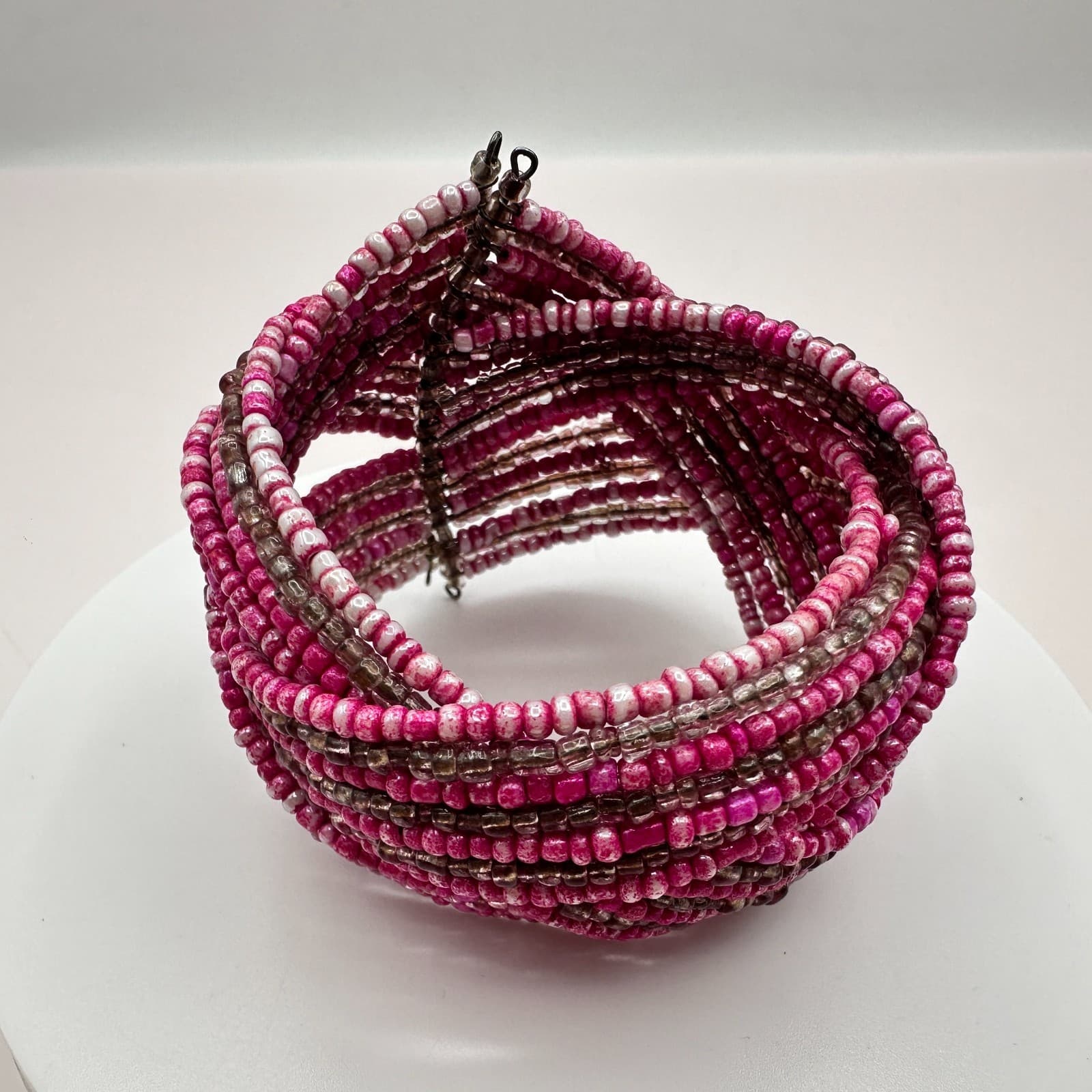 Vintage Y2K Multi Strand Beaded Memory Wire Cuff Bracelet Boho Statement Jewelry - Thumbnail 3