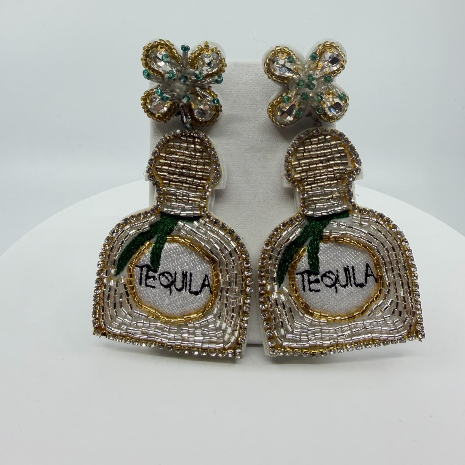 Beaded Tequila Bottle Statement Dangle Earrings Fun Cinco De Mayo Festival Gift - Thumbnail 4