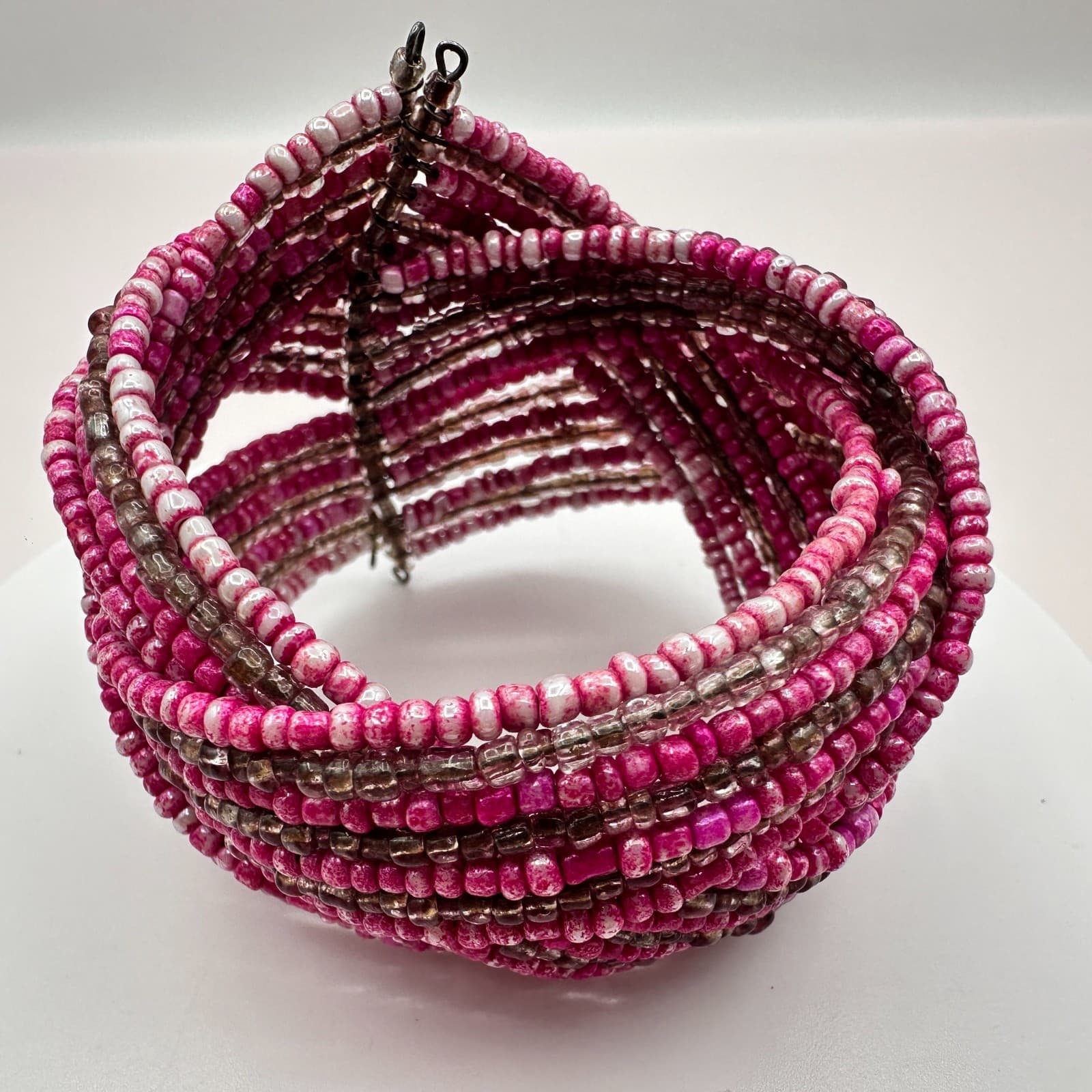 Vintage Y2K Multi Strand Beaded Memory Wire Cuff Bracelet Boho Statement Jewelry