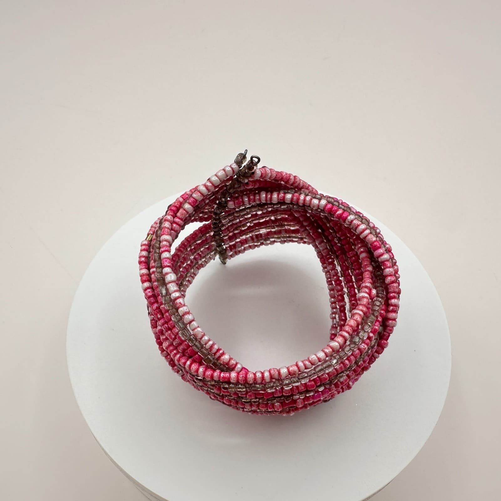Vintage Y2K Multi Strand Beaded Memory Wire Cuff Bracelet Boho Statement Jewelry - Thumbnail 5