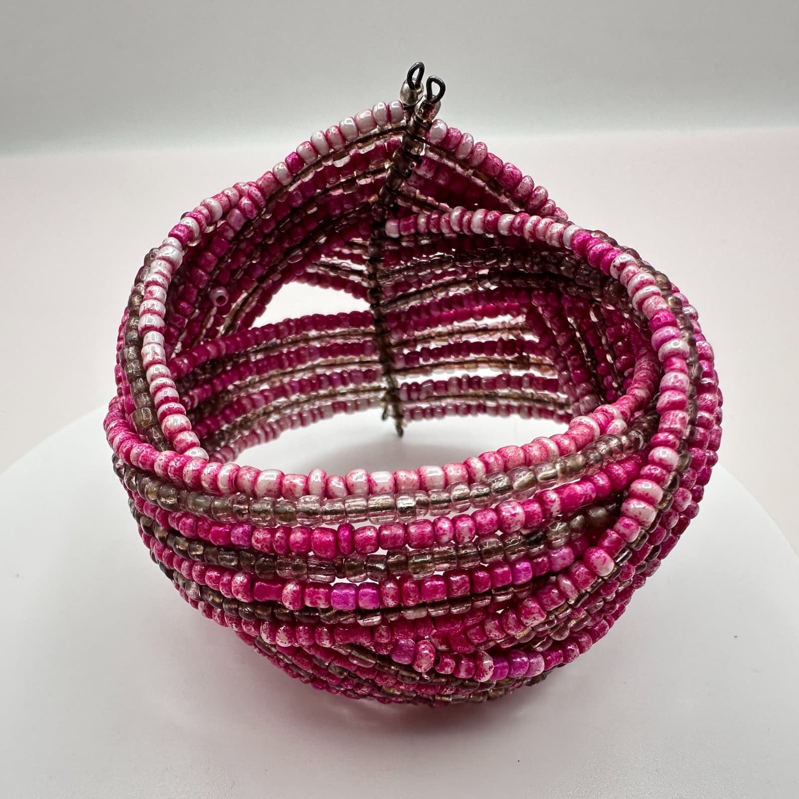 Vintage Y2K Multi Strand Beaded Memory Wire Cuff Bracelet Boho Statement Jewelry - Thumbnail 7