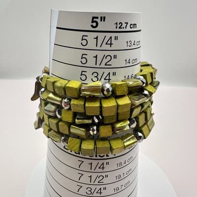 Vintage Y2K Shell & Wooden Beaded Memory Wire Wrap Bracelet Statement Jewelry - Thumbnail 8