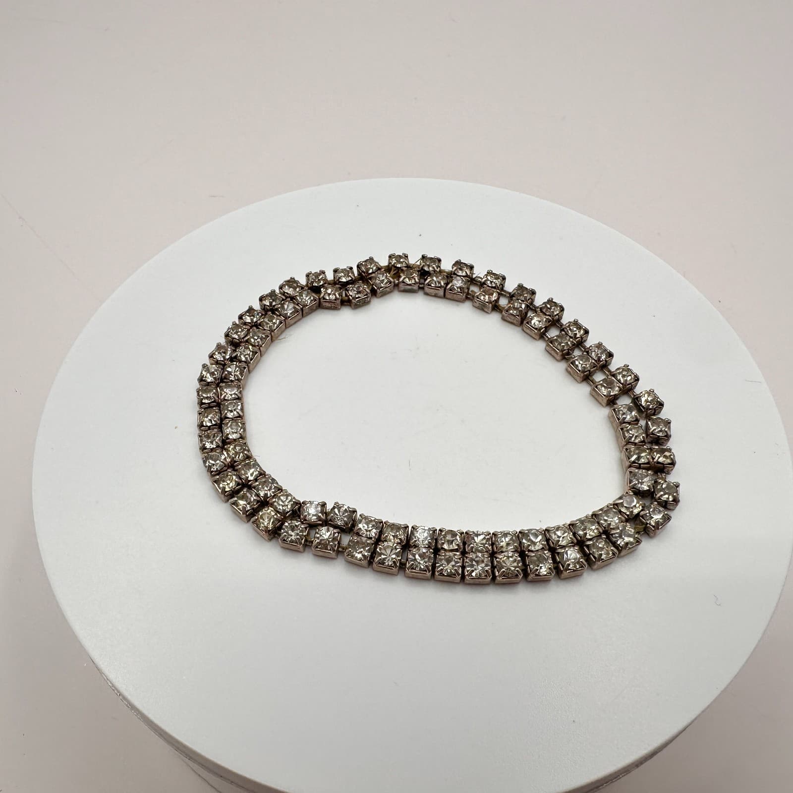 Vintage 90s Clear Rhinestone Double Row Tennis Bracelet Silver Tone Jewelry Y2K - Thumbnail 3
