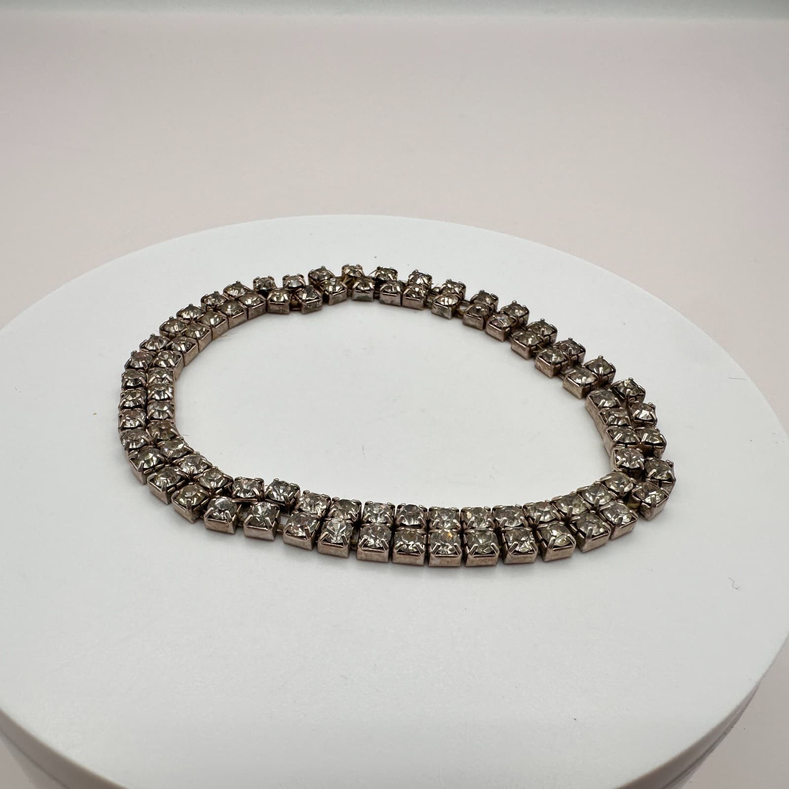 Vintage 90s Clear Rhinestone Double Row Tennis Bracelet Silver Tone Jewelry Y2K - Thumbnail 2