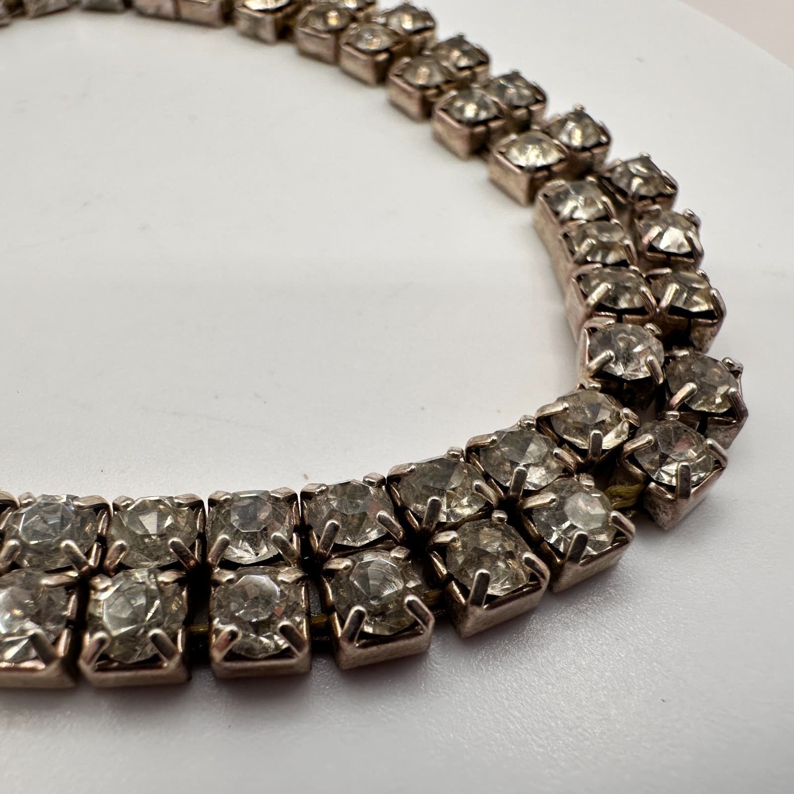 Vintage 90s Clear Rhinestone Double Row Tennis Bracelet Silver Tone Jewelry Y2K - Thumbnail 4