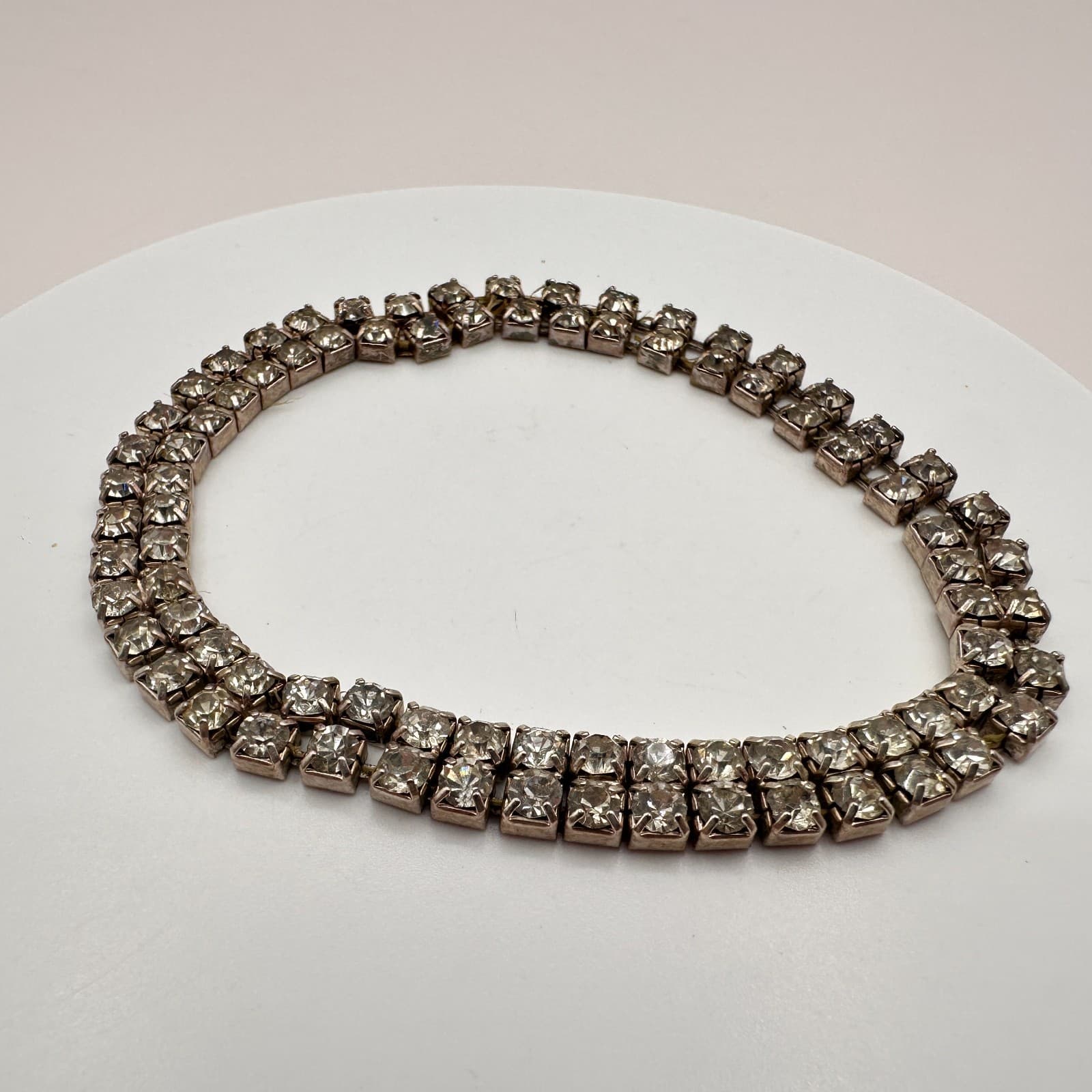 Vintage 90s Clear Rhinestone Double Row Tennis Bracelet Silver Tone Jewelry Y2K - Thumbnail 5