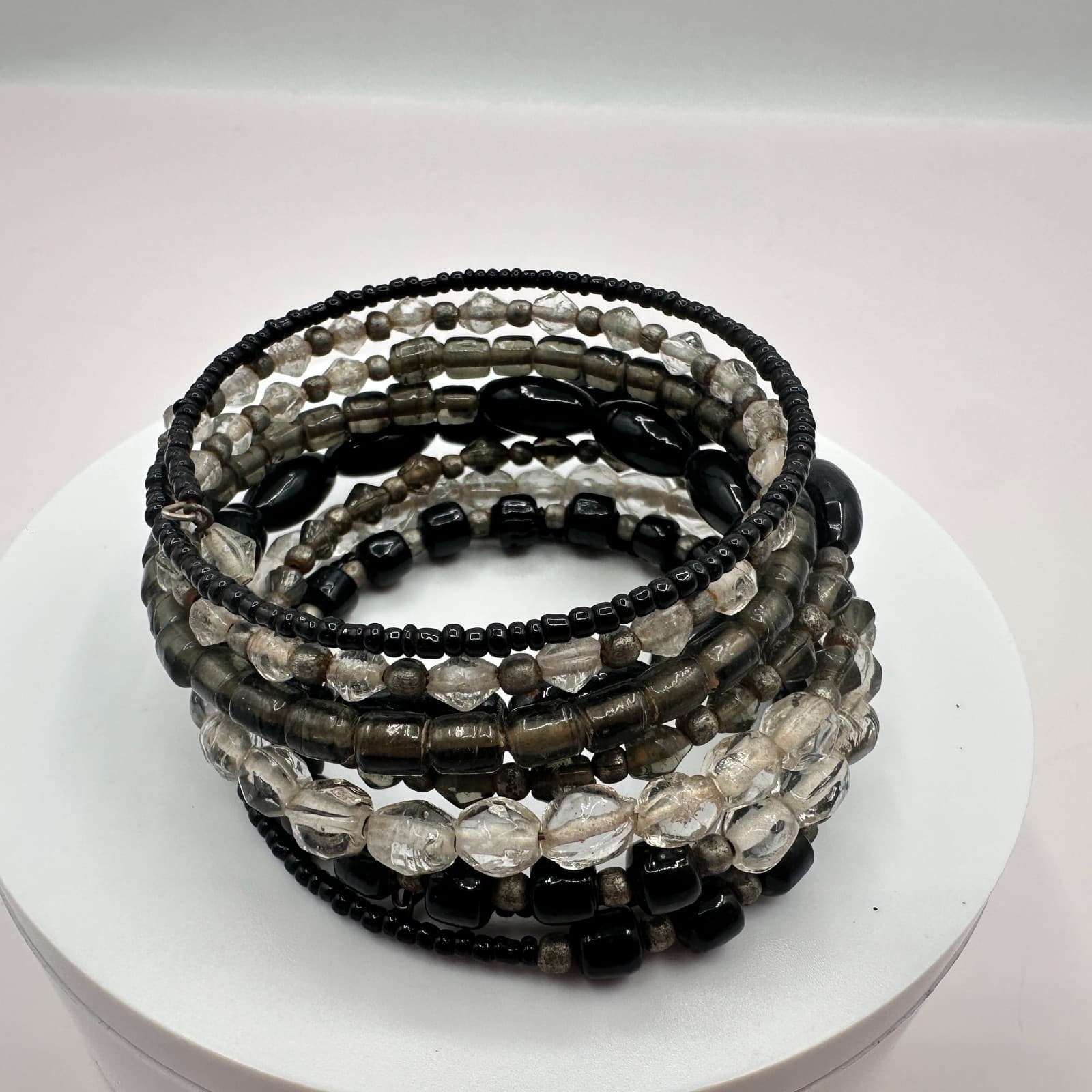 Vintage 90s Beaded Memory Wire Wrap Bracelet Boho Statement Women's Jewelry - Thumbnail 5
