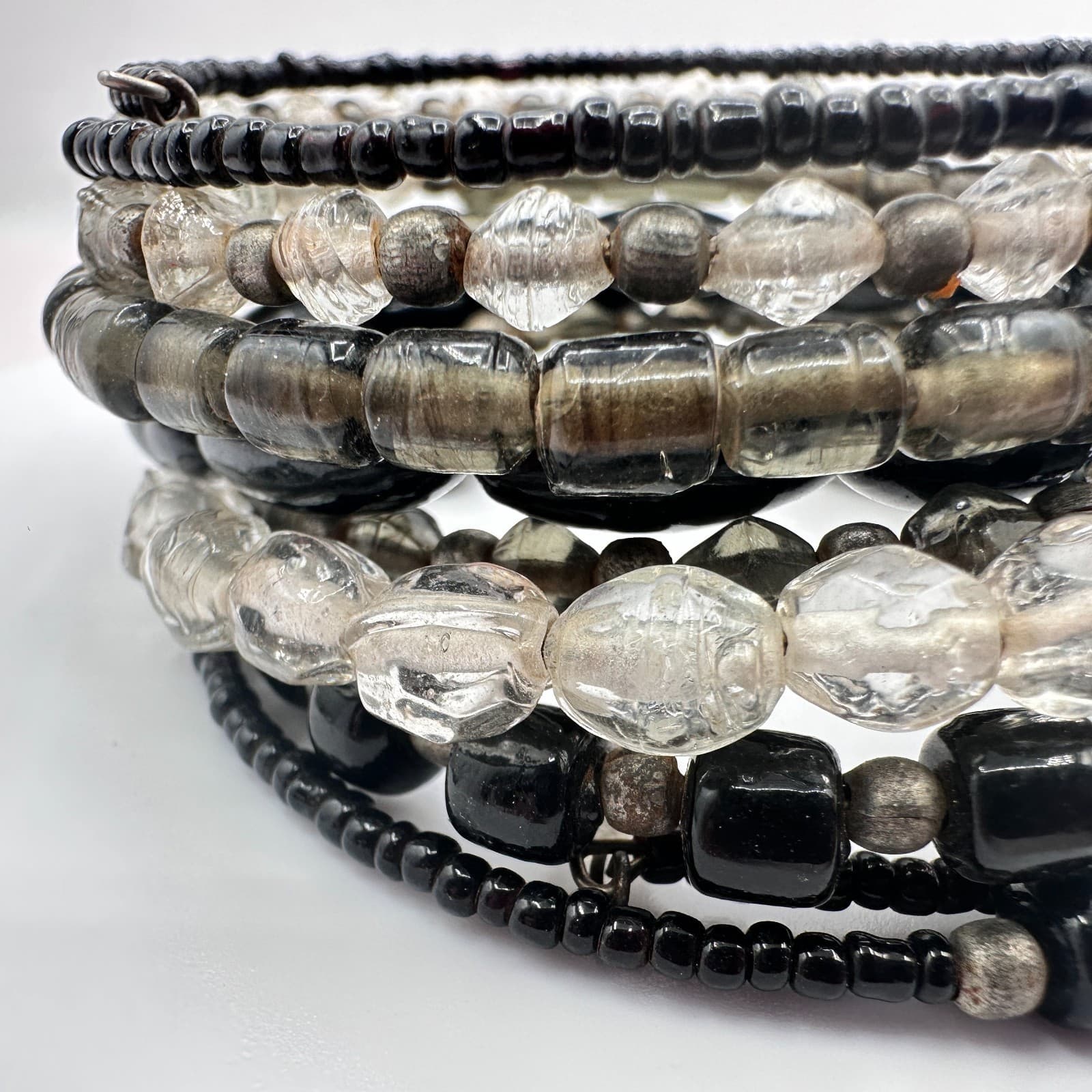 Vintage 90s Beaded Memory Wire Wrap Bracelet Boho Statement Women's Jewelry - Thumbnail 4