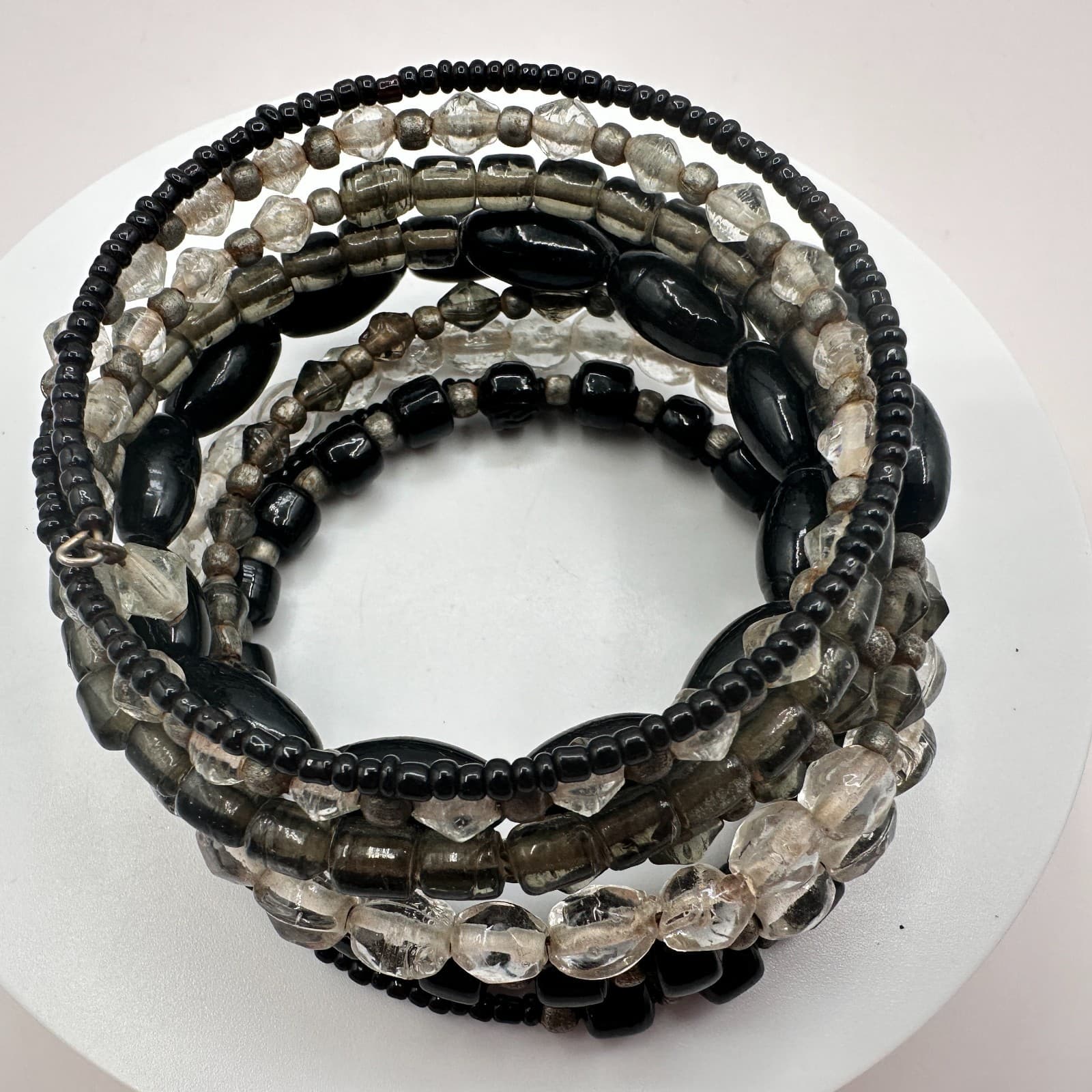 Vintage 90s Beaded Memory Wire Wrap Bracelet Boho Statement Women's Jewelry - Thumbnail 7