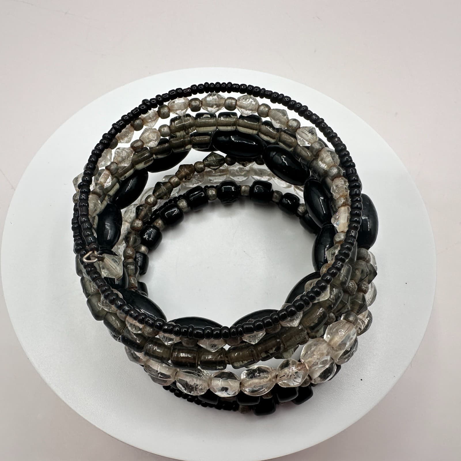 Vintage 90s Beaded Memory Wire Wrap Bracelet Boho Statement Women's Jewelry - Thumbnail 6