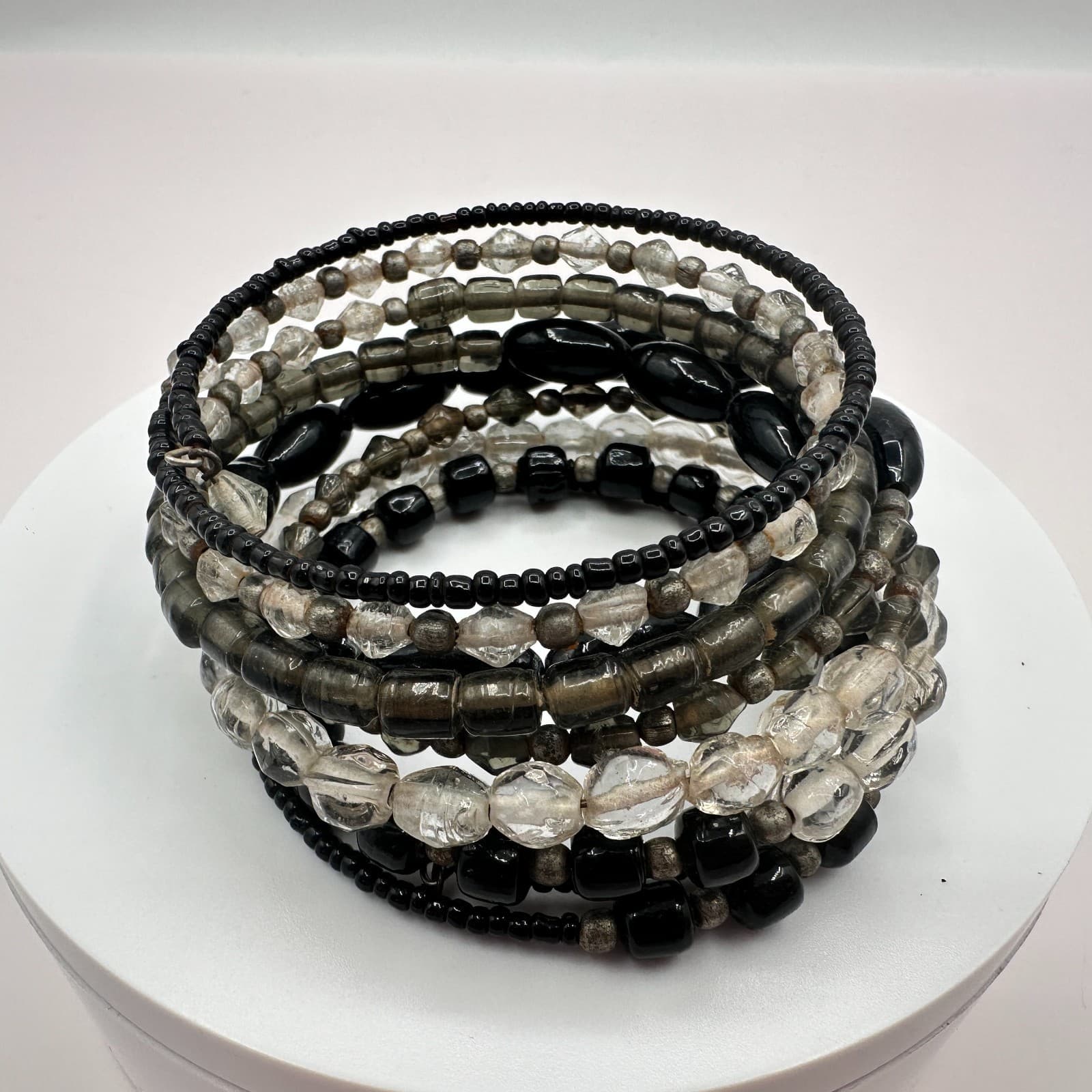 Vintage 90s Beaded Memory Wire Wrap Bracelet Boho Statement Women's Jewelry - Thumbnail 2