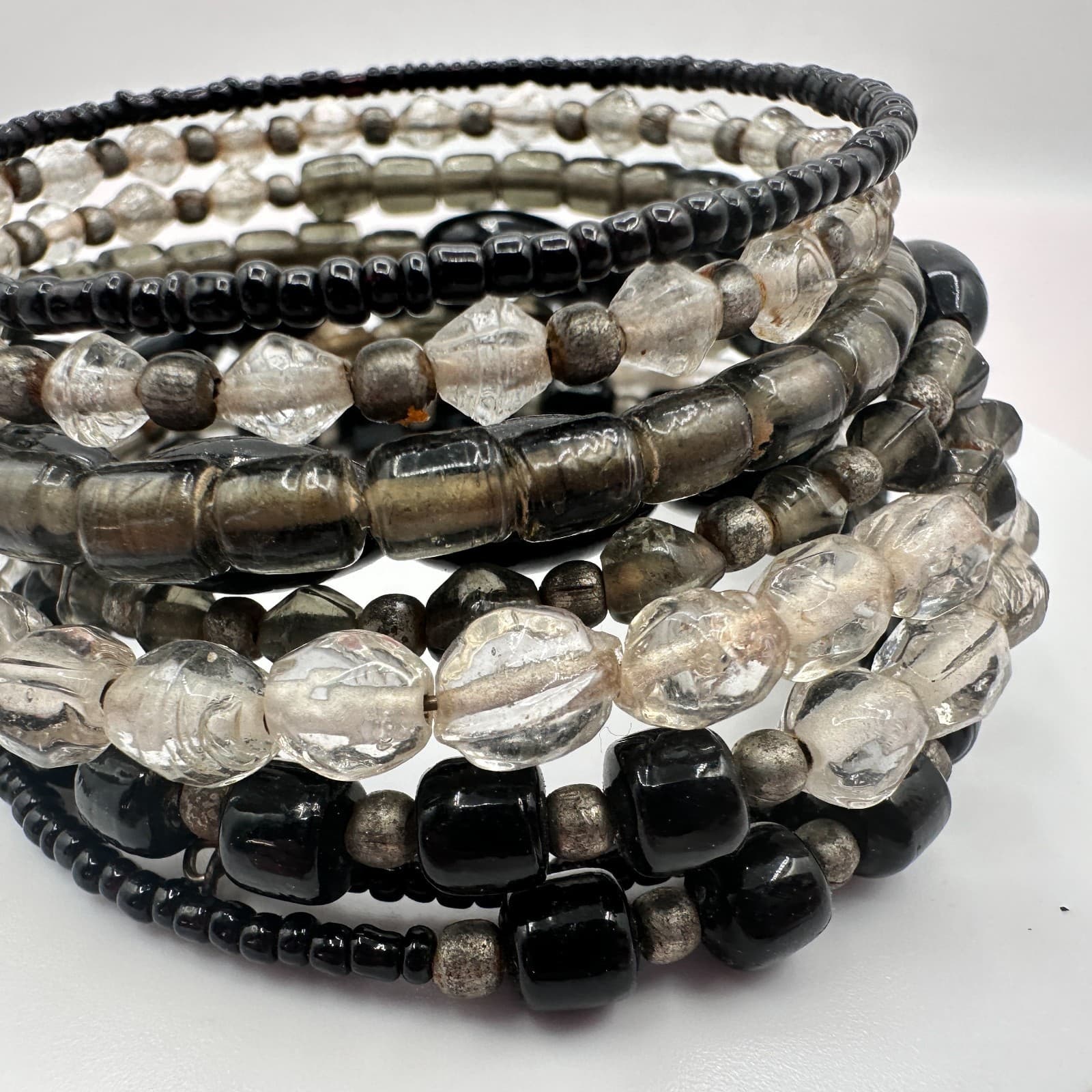 Vintage 90s Beaded Memory Wire Wrap Bracelet Boho Statement Women's Jewelry - Thumbnail 3
