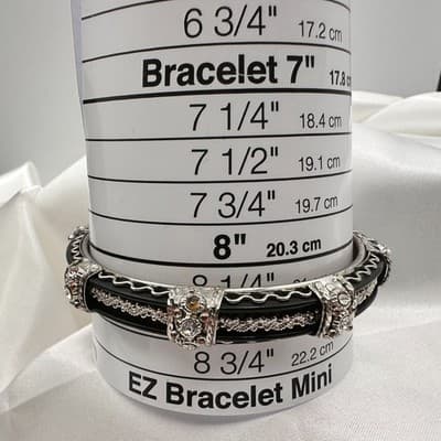 Vintage 90 Silver Tone Clear Rhinestone Black Enamel Bracelet Women's Jewelry - Thumbnail 10