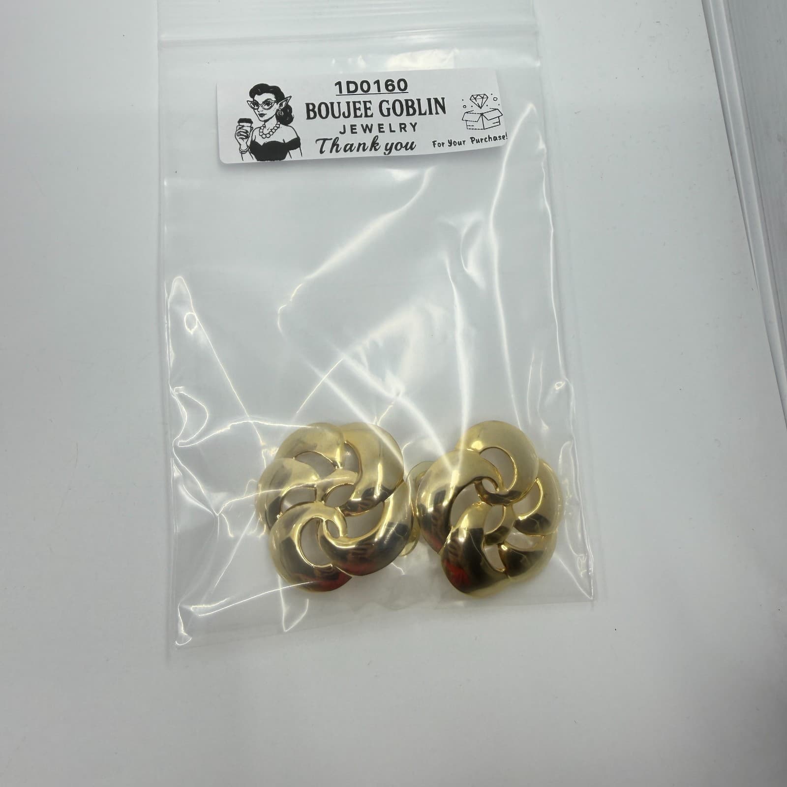 Y2K Chunky Gold Tone Swirl Stud Earrings Statement Minimalist Openwork Geometric - Thumbnail 11