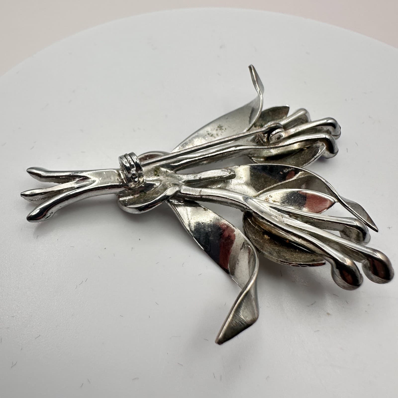 VTG Y2K Silver Tone Blue Rhinestone Floral Bouquet Brooch Pin Women's Jewelry - Thumbnail 4
