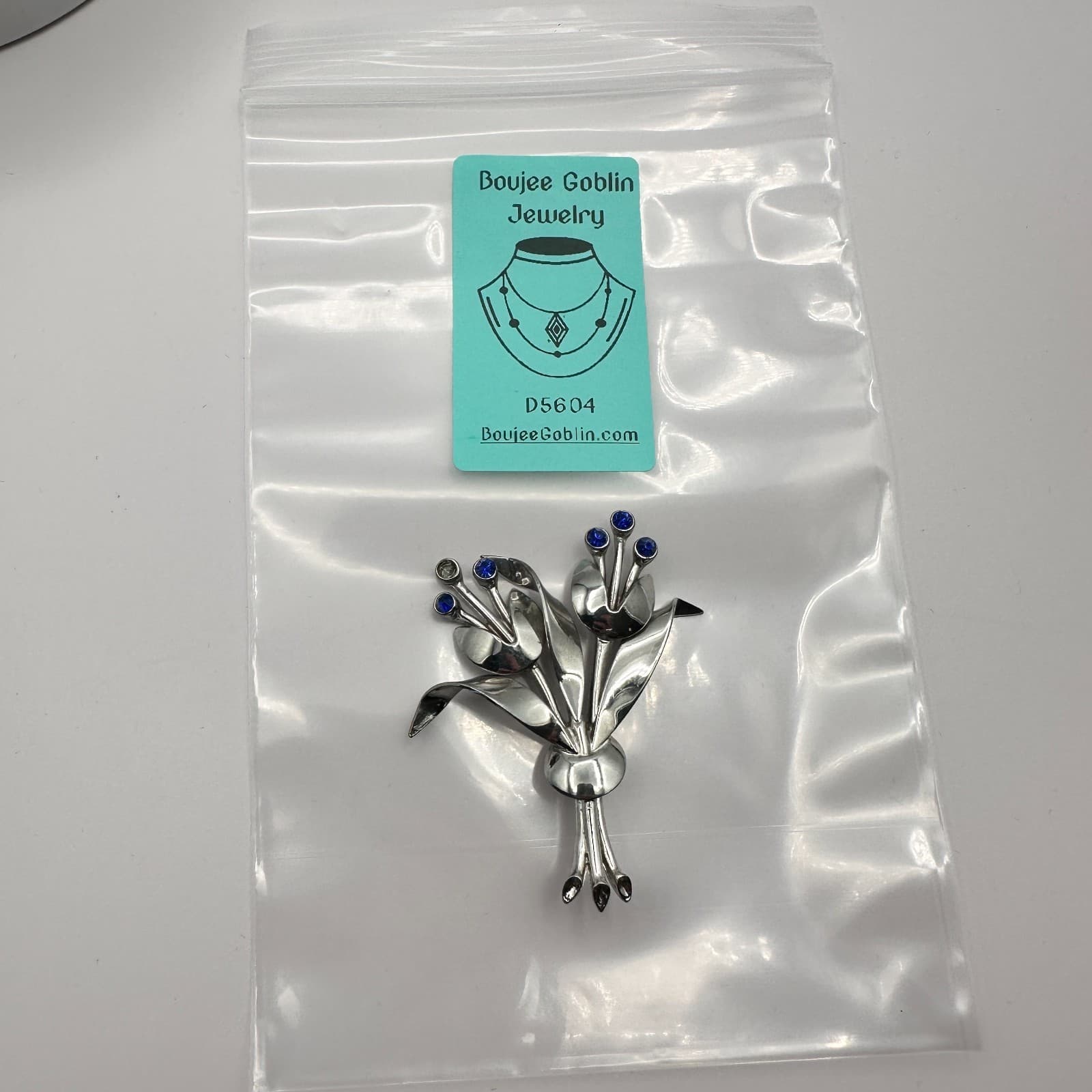 VTG Y2K Silver Tone Blue Rhinestone Floral Bouquet Brooch Pin Women's Jewelry - Thumbnail 7