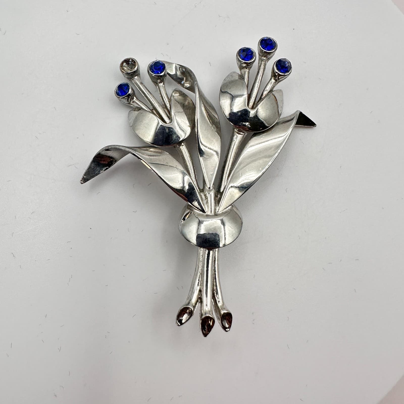 VTG Y2K Silver Tone Blue Rhinestone Floral Bouquet Brooch Pin Women's Jewelry - Thumbnail 6