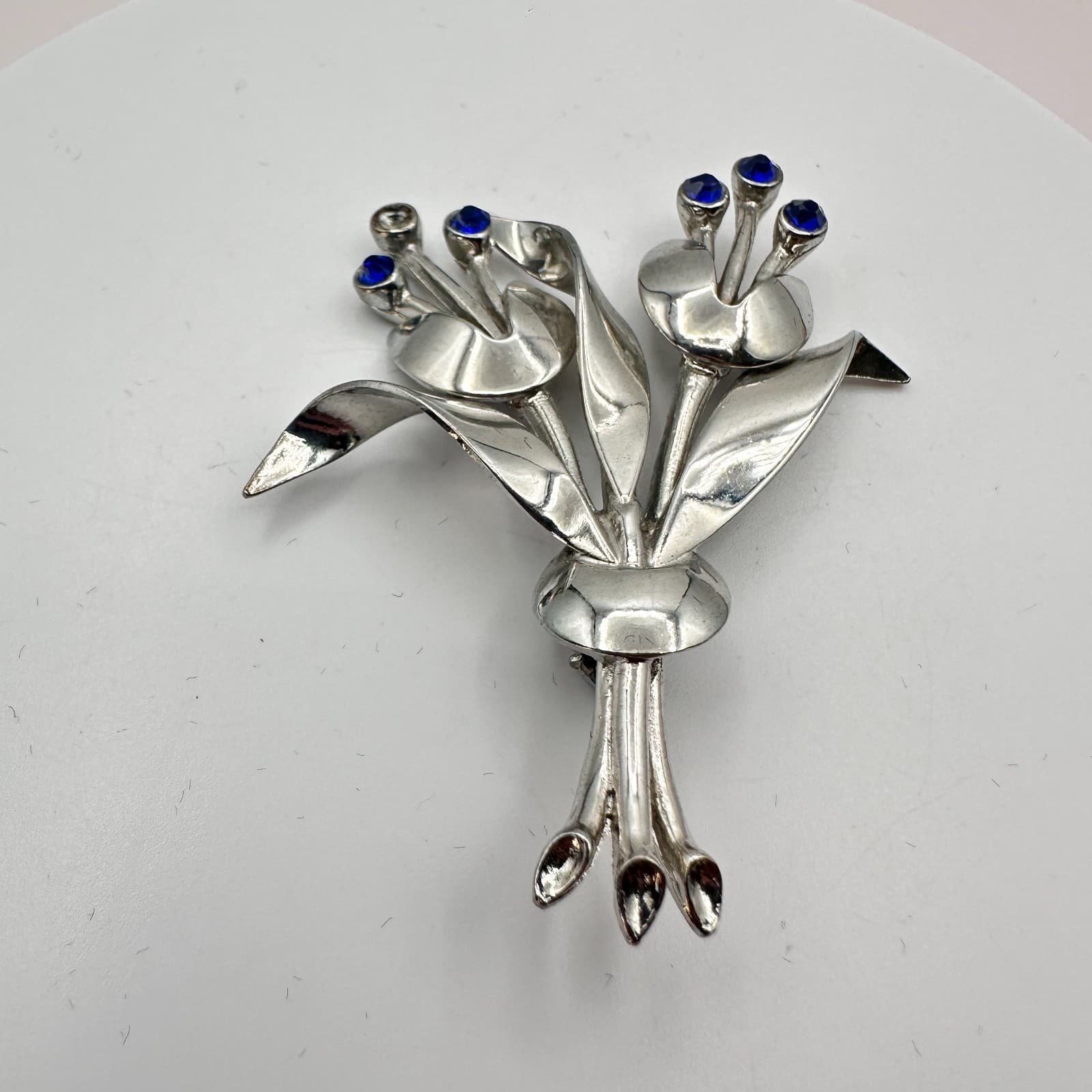 VTG Y2K Silver Tone Blue Rhinestone Floral Bouquet Brooch Pin Women's Jewelry - Thumbnail 2
