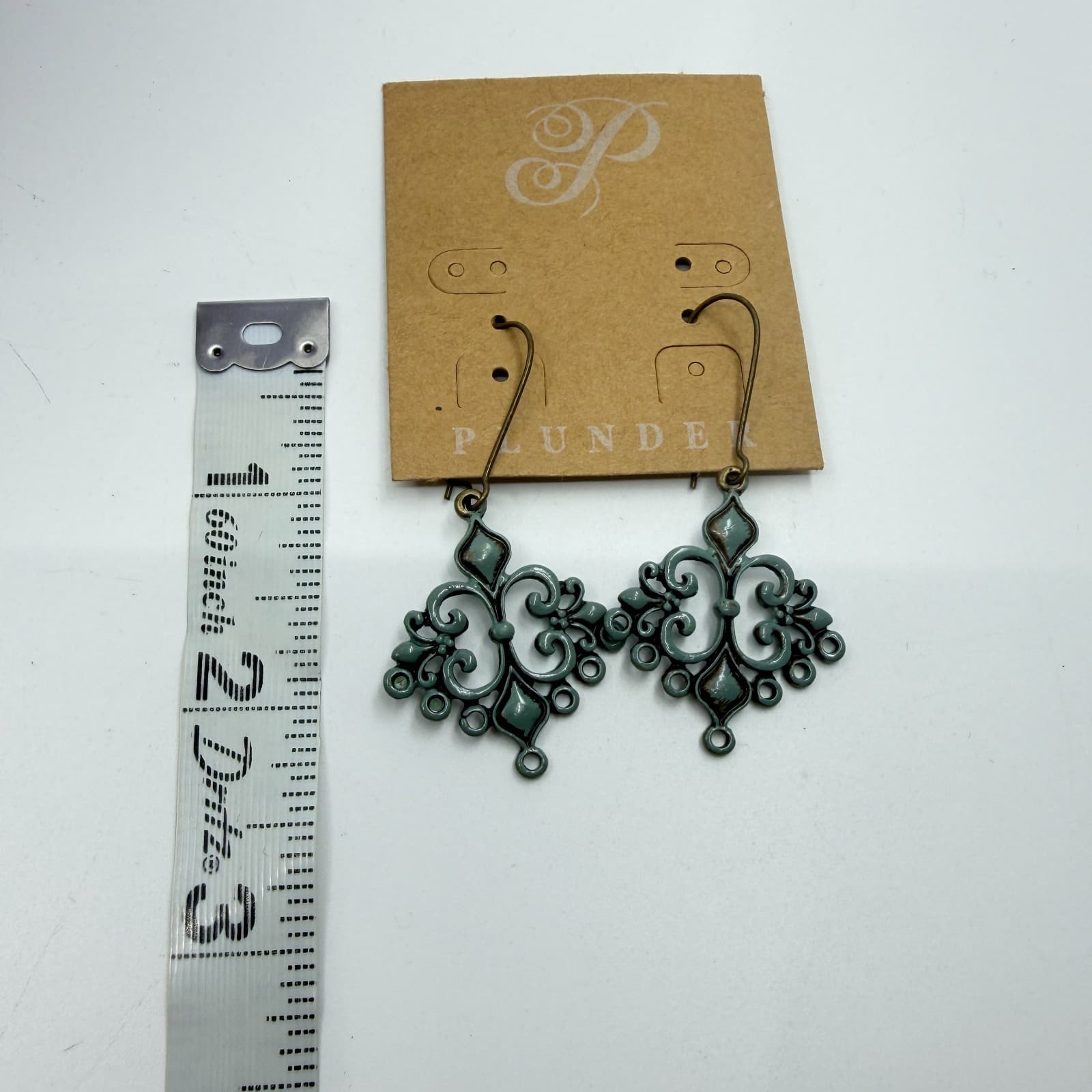 Plunder Design Sage Green Enamel Filigree Chandelier Dangle Earrings Boho Gift - Thumbnail 8