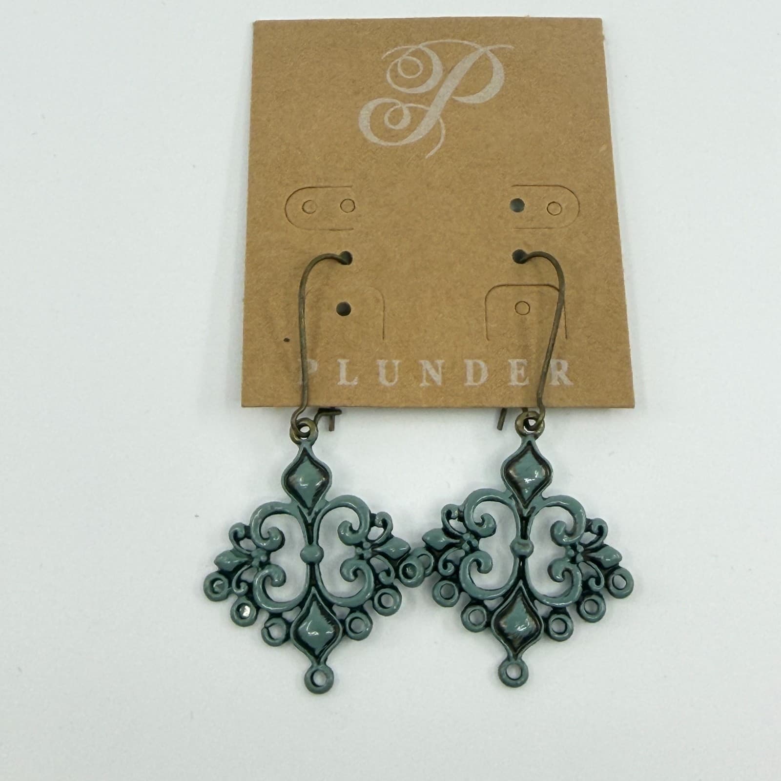 Plunder Design Sage Green Enamel Filigree Chandelier Dangle Earrings Boho Gift - Thumbnail 7