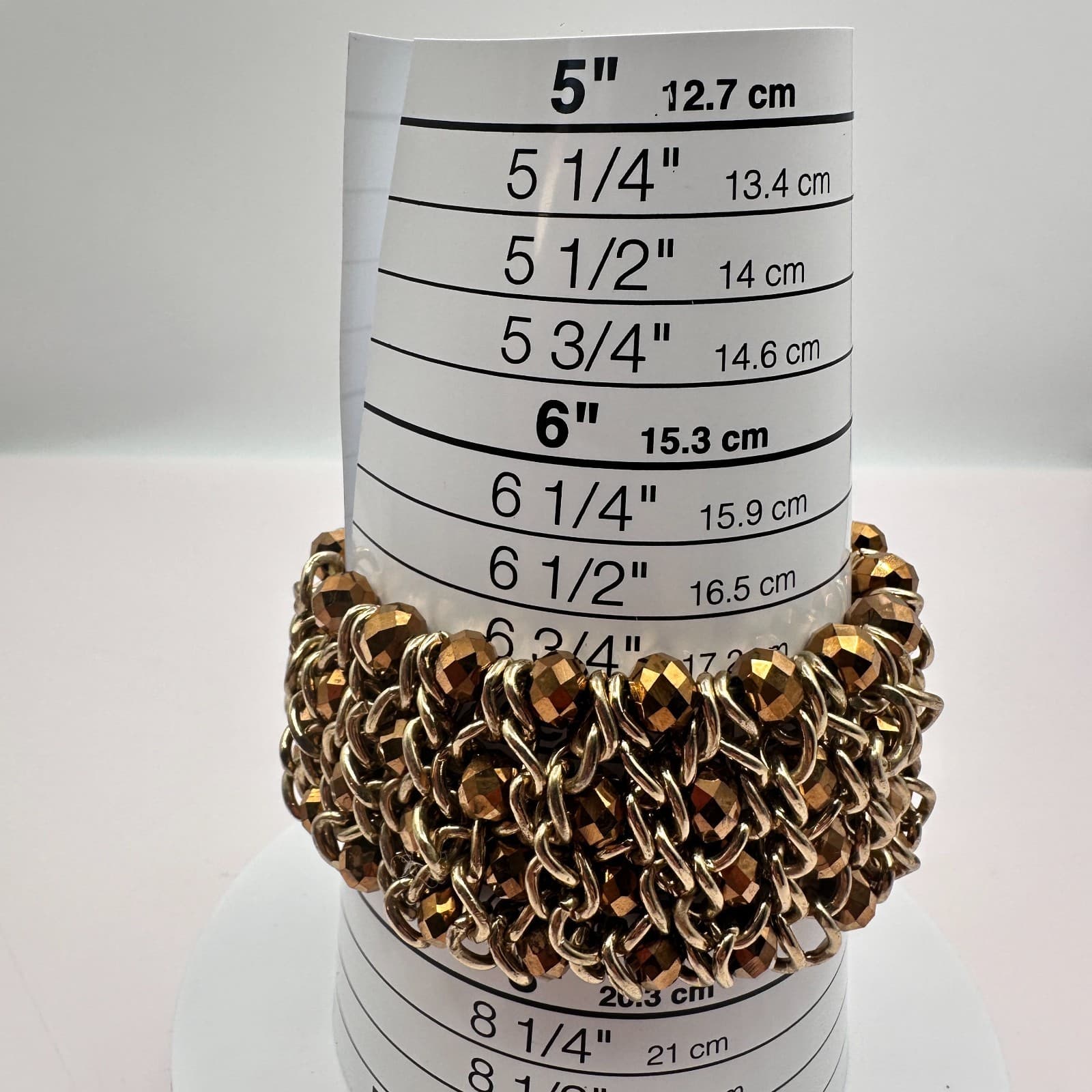 VTG Gold Tone Wide Mesh Stretch Cuff Bracelet Bronze Faceted Glass Bead Chunky - Thumbnail 8