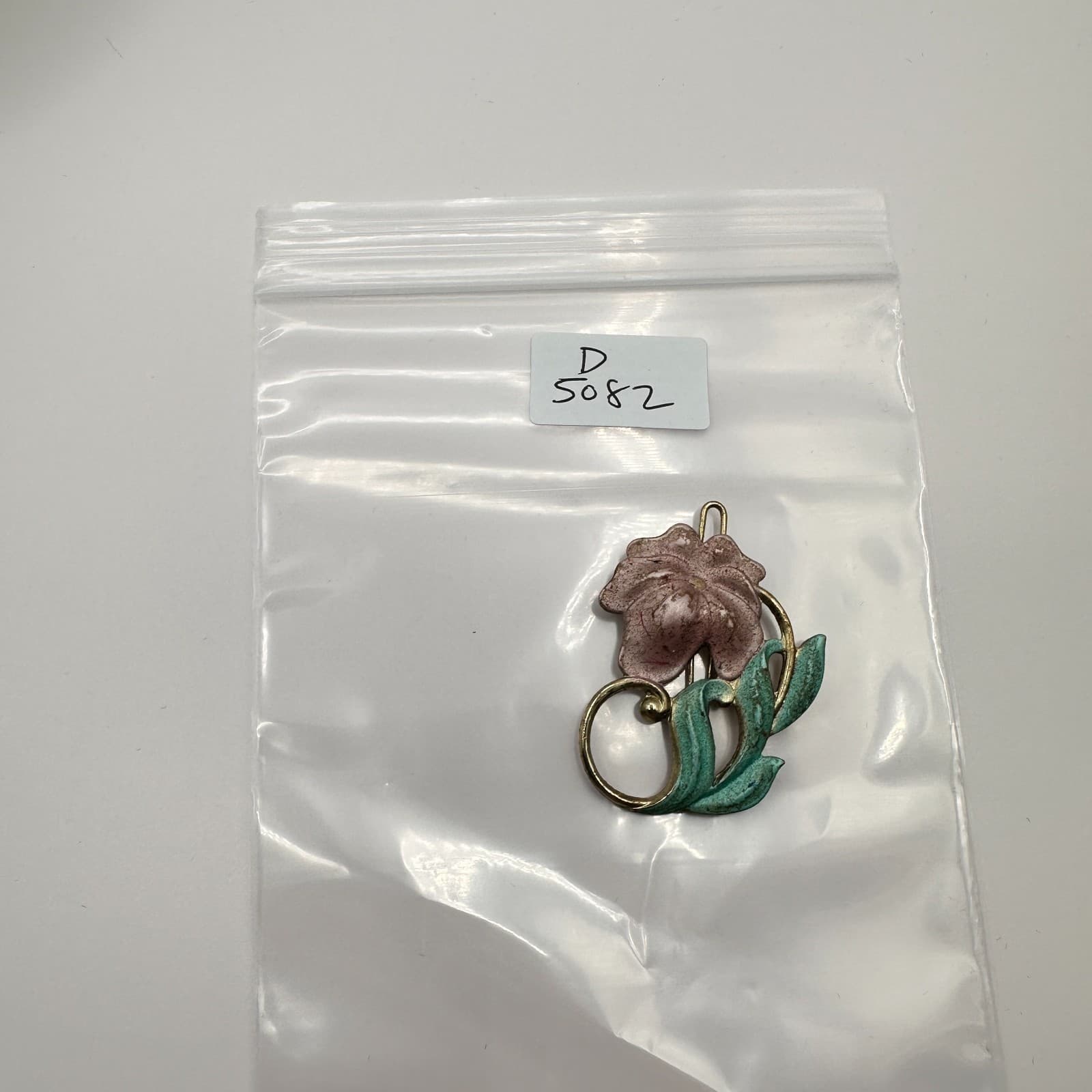 Vintage 90s Gold Tone Flower Brooch Pin Pink Green Enamel Women's Jewelry Boho - Thumbnail 7