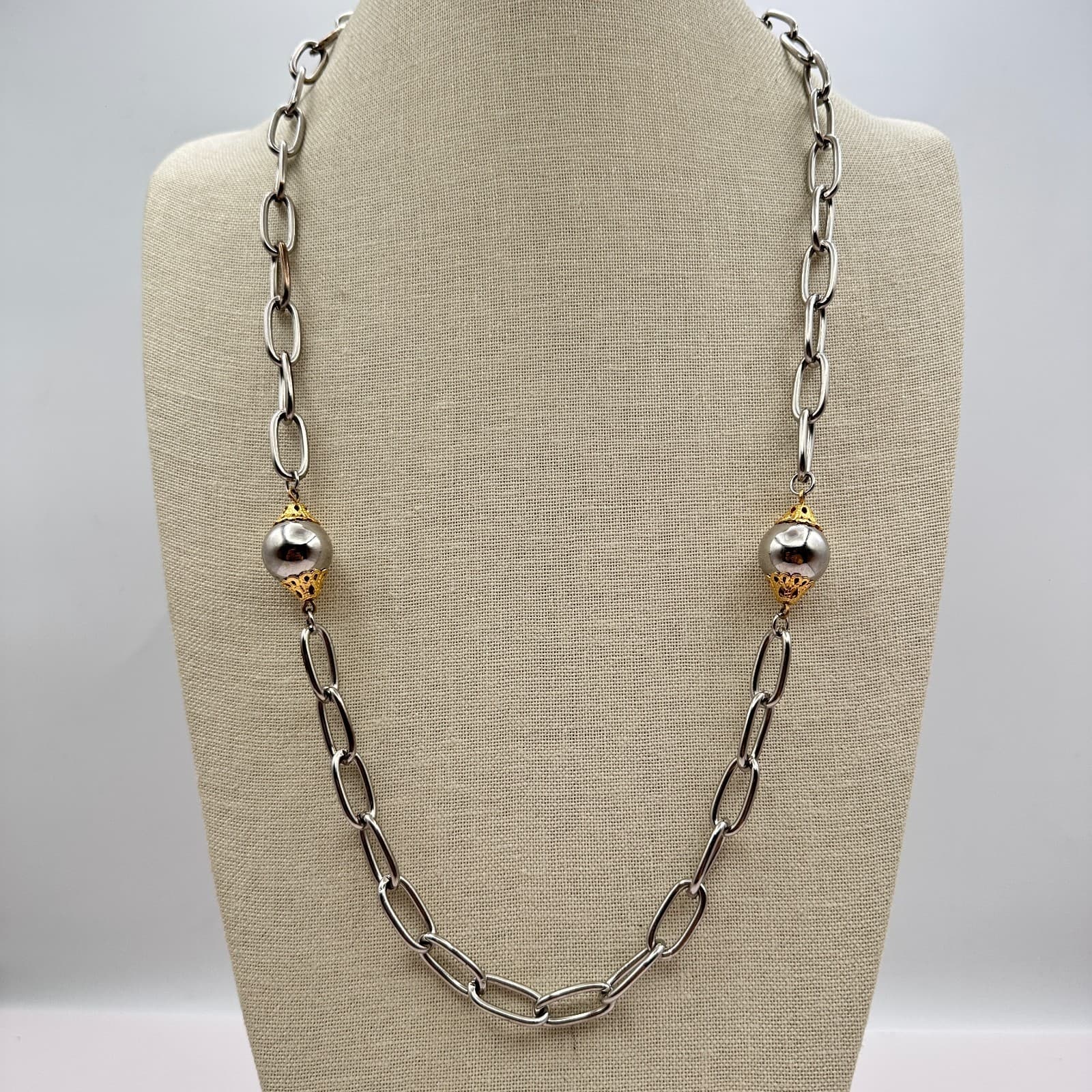 Vintage Y2K Silver Tone Paperclip Chain Chunky Necklace Women's Classic Jewelry - Thumbnail 3