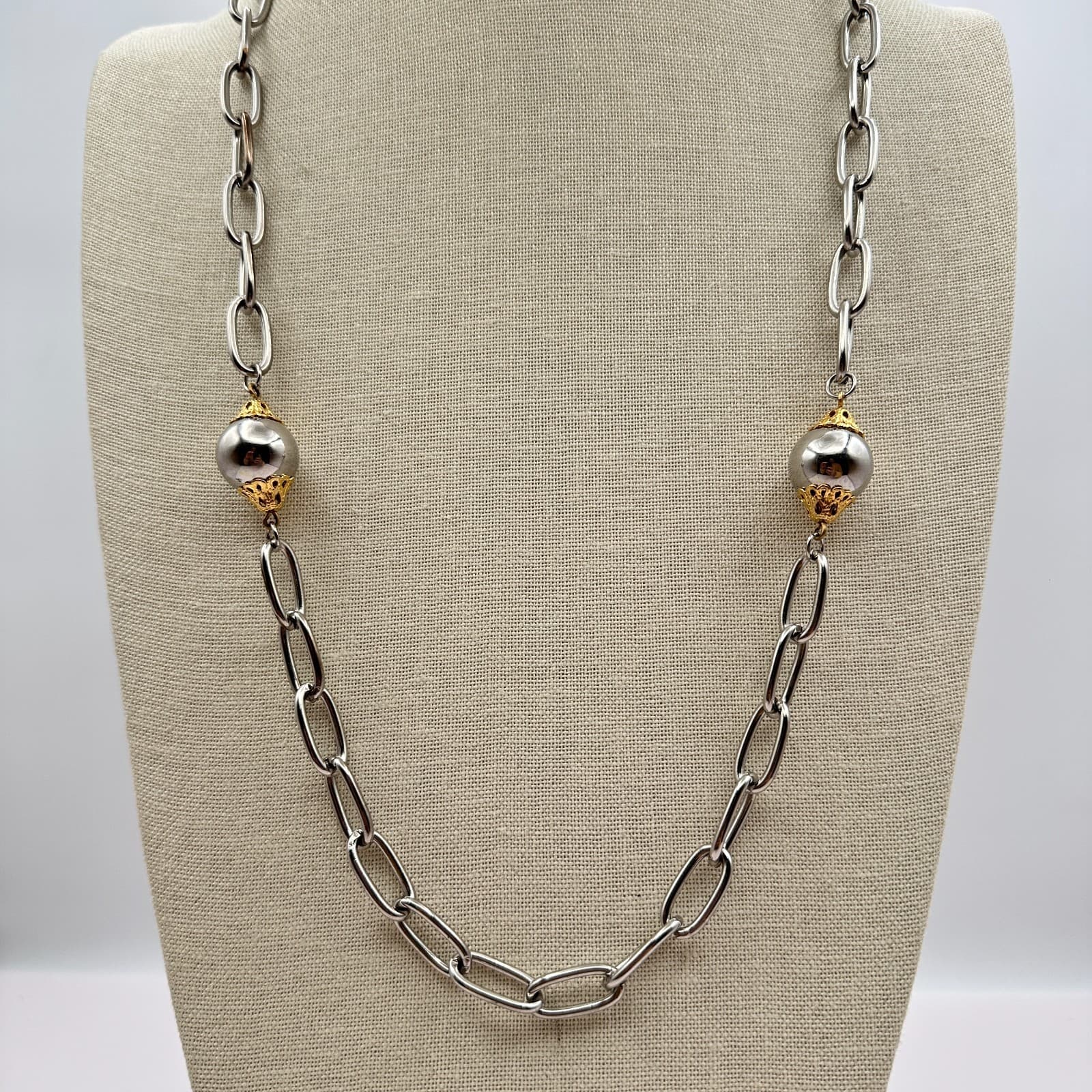 Vintage Y2K Silver Tone Paperclip Chain Chunky Necklace Women's Classic Jewelry - Thumbnail 2
