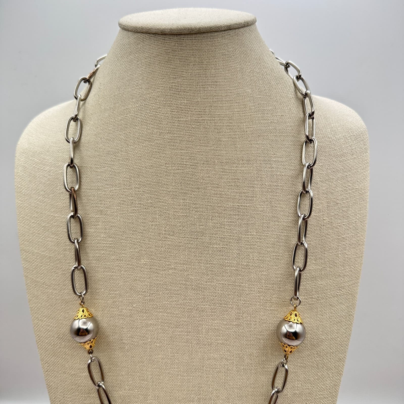 Vintage Y2K Silver Tone Paperclip Chain Chunky Necklace Women's Classic Jewelry - Thumbnail 4